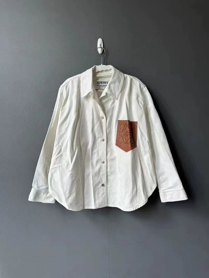 LOEWE White leather logo logo shirt jacket