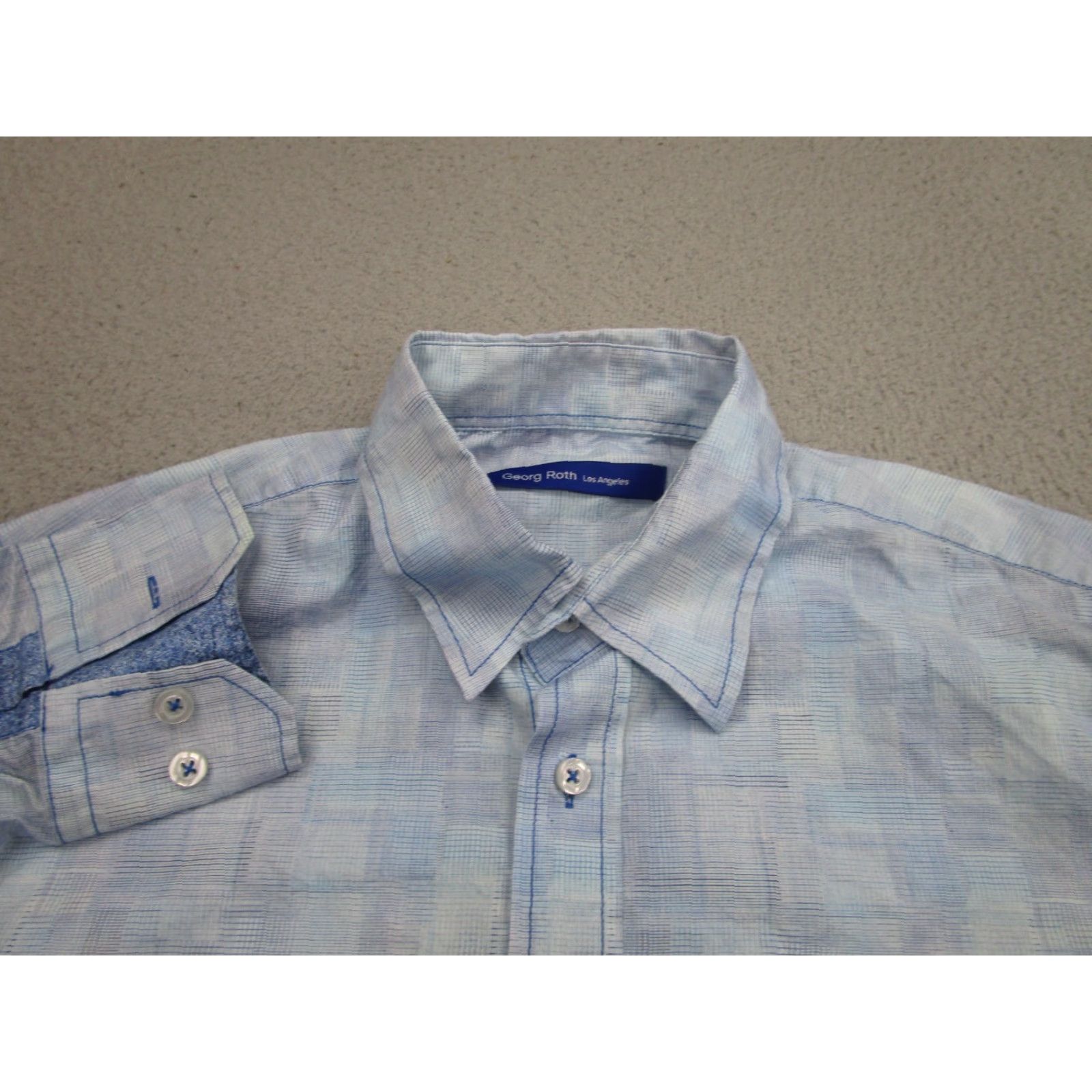 George Georg Roth Shirt Mens Medium Blue Check Plaid Artsy Water Color Long Sleeve Size US M / EU 48-50 / 2 - 3 Thumbnail