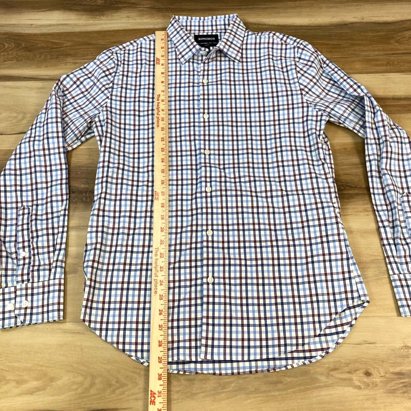 Bonobos Bonobos Button-Up Shirt Mens M Slim Fit Performance Nylon Stretch Plaid Blue Size US M / EU 48-50 / 2 - 5 Thumbnail
