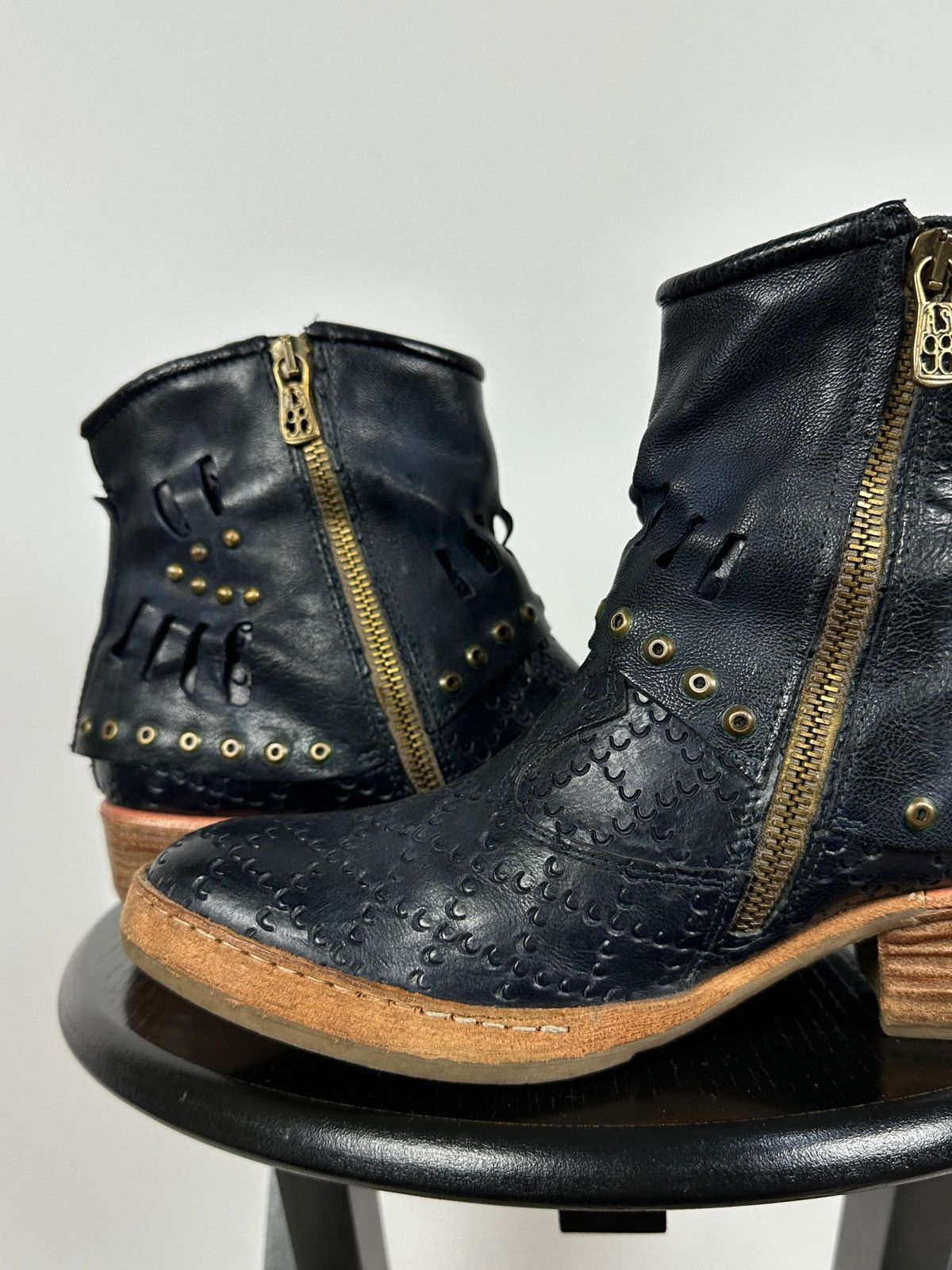 A.S.98 A.S.98. Airstep Leather Ankle Biker Studded Boots Size US 8 / IT 38 - 19 Thumbnail