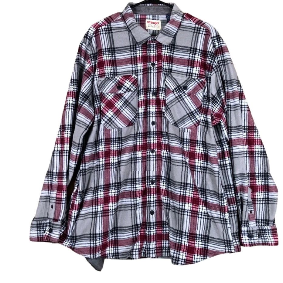 Wrangler Wrangler Authentics Mens Shirt Gray Red Plaid Fleece Collared Button-Down XL Size US XL / EU 56 / 4 - 2 Thumbnail