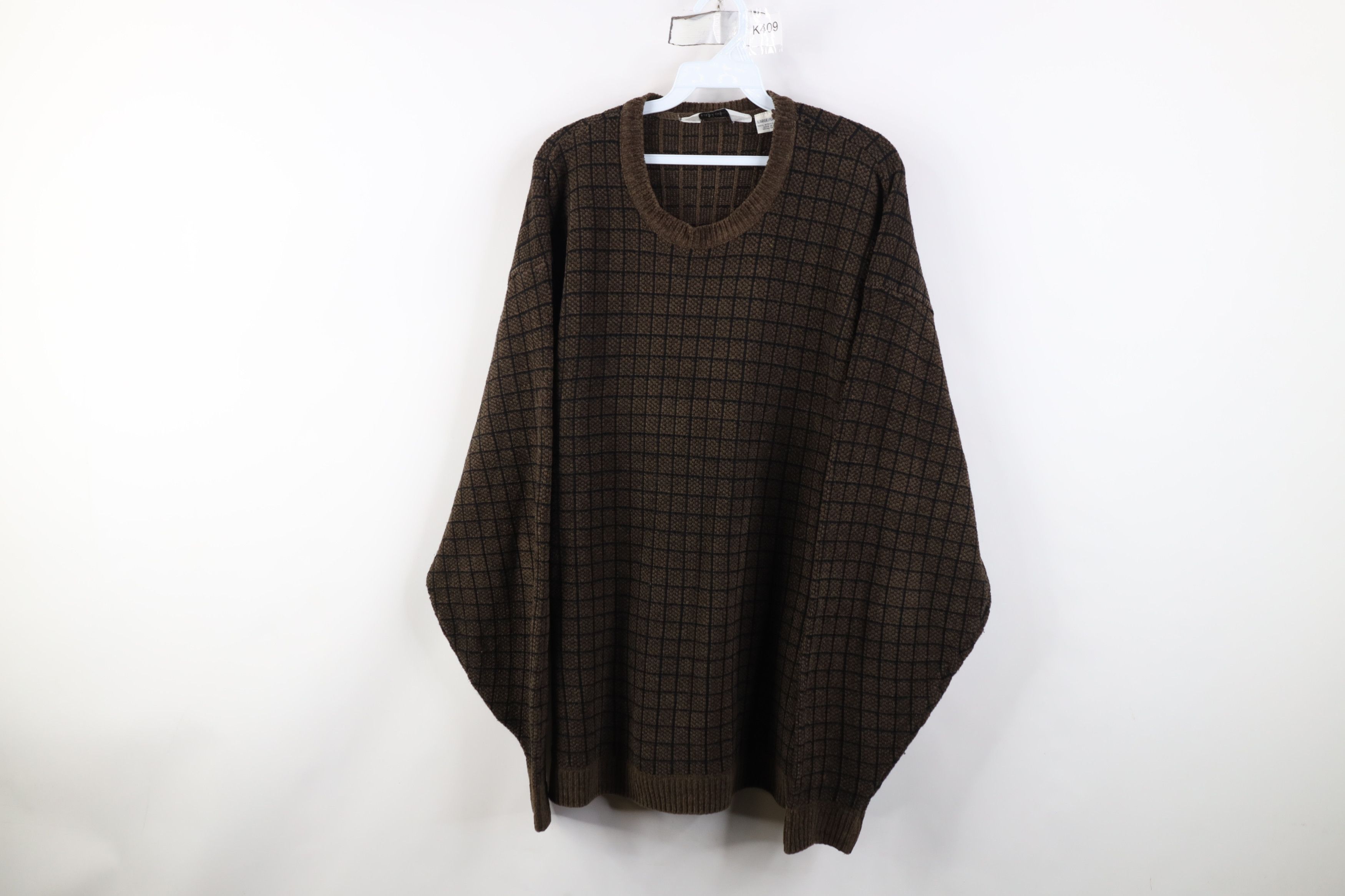 Vintage Vintage 90s Streetwear Fleece Crewneck Sweater Brown Plaid Size US L / EU 52-54 / 3 - 1 Thumbnail