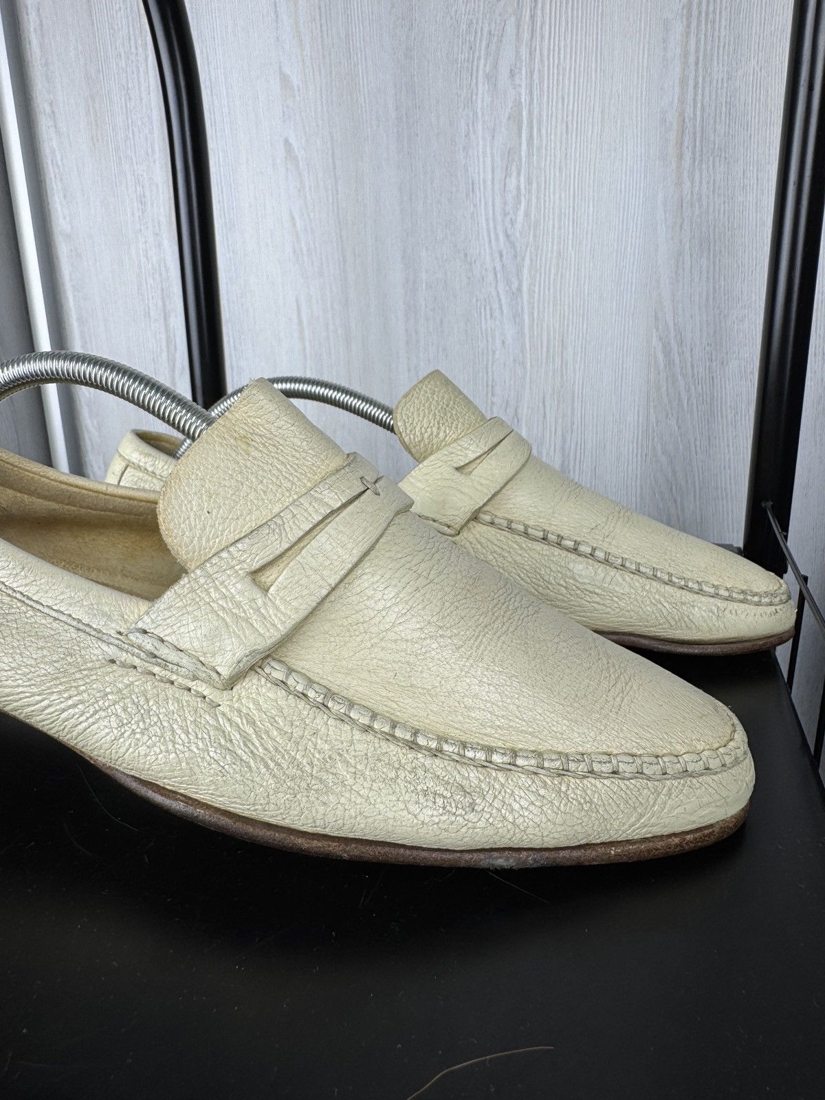 Ermenegildo Zegna Ermenegildo Zegna Ivory White Leather Classic Loafers 9.5EE Size US 10.5 / EU 43-44 - 4 Thumbnail