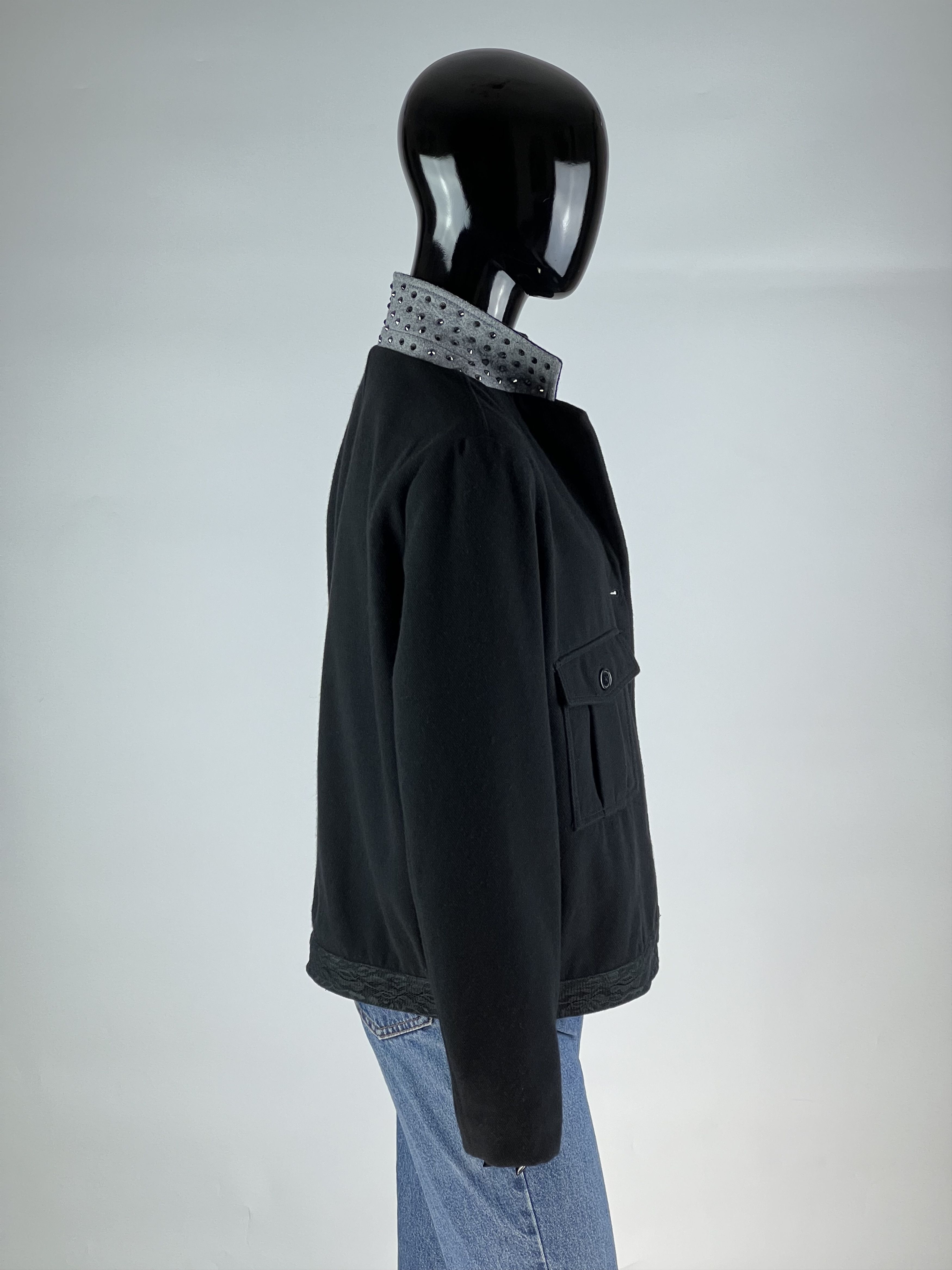 Designer Laundry Industry Wool Button Jacket Trim Lace Studded Collar Size M / US 6-8 / IT 42-44 - 3 Thumbnail