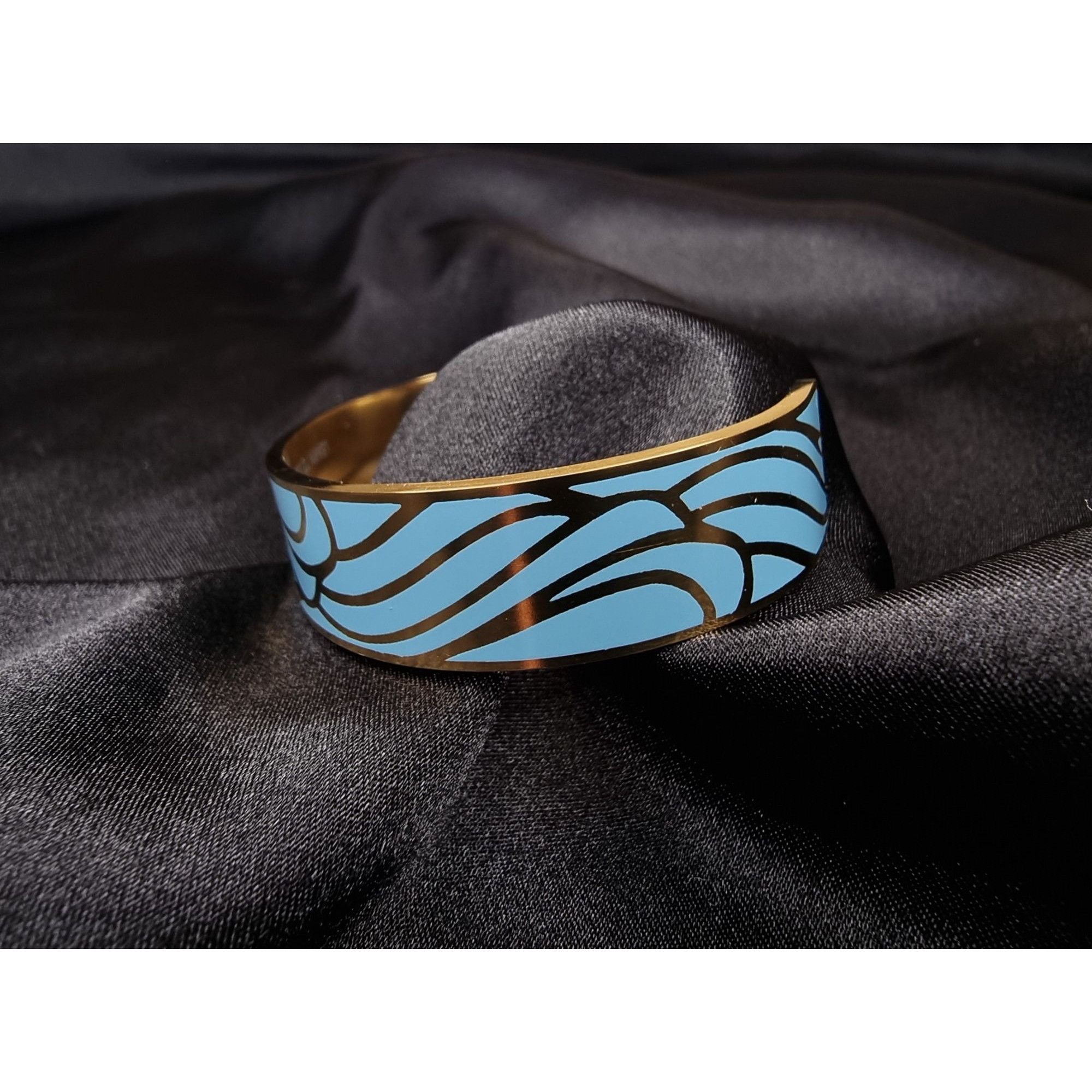 Vintage Blue & Gold Wave Patterned Cuff Bracelet With Engraved Inspi Size ONE SIZE - 3 Thumbnail