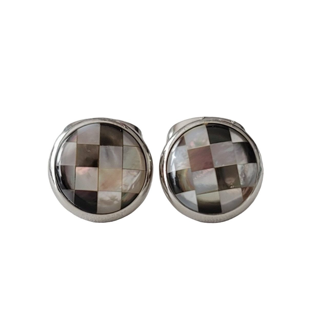 Egara Egara Checker Shell Inlay Silver Tone Cufflinks, Signed E226 Size ONE SIZE - 2 Thumbnail