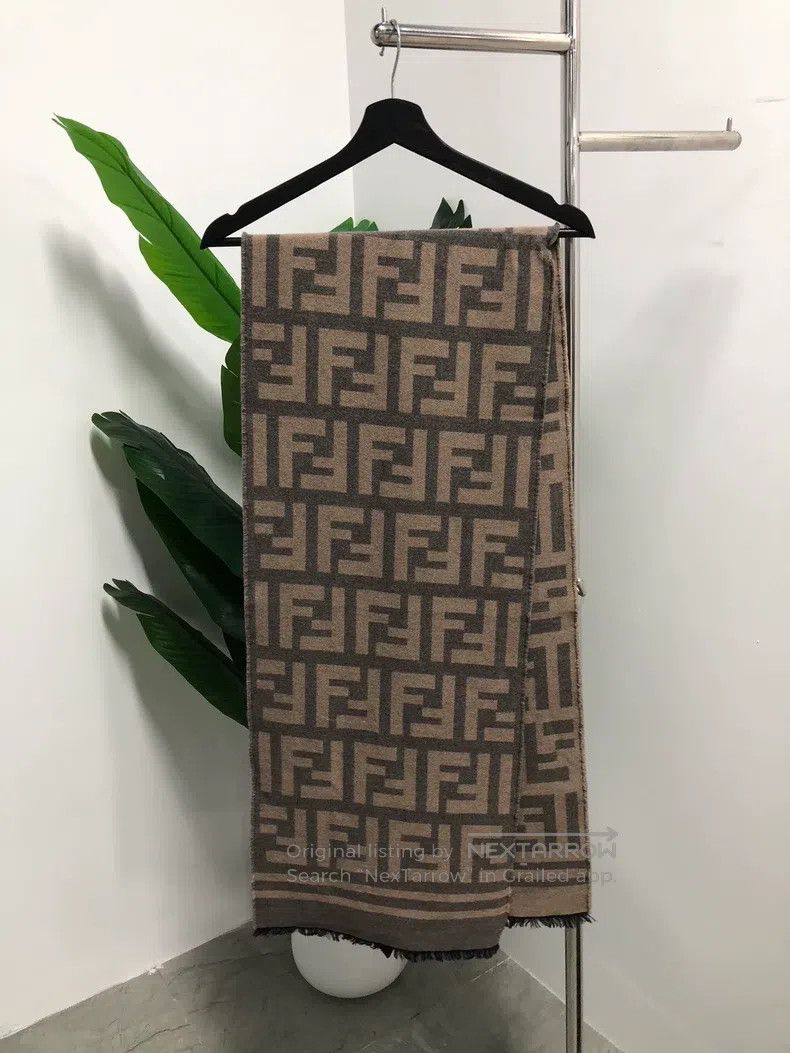 Fendi size 180*35 cm Embroidered Monogram Scarf - Brown