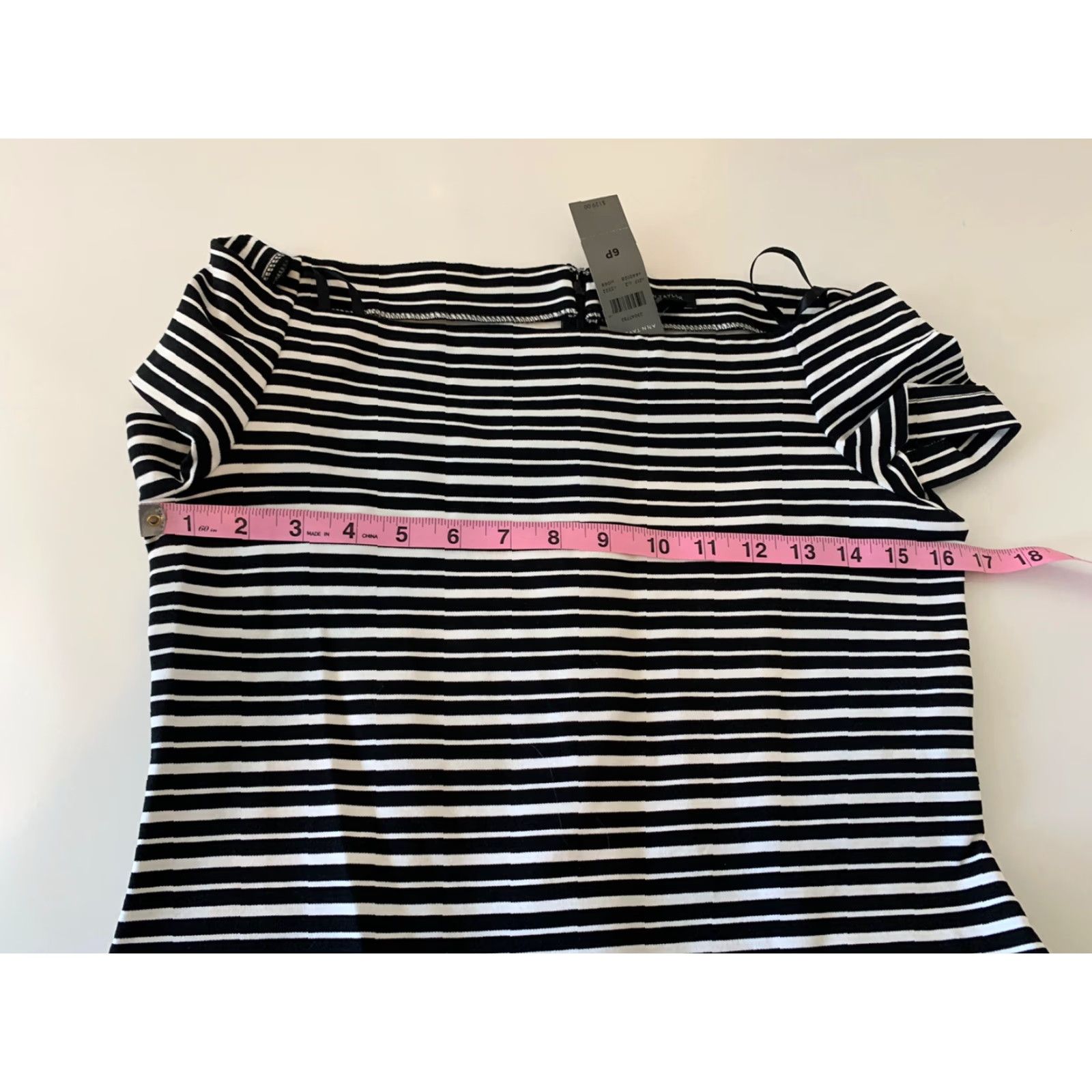 Ann Taylor Ann Taylor Off The Shoulder Striped Black White Dress Women's 6P Multicolor Knee Length A-Line Party Cocktail Short Sleeve Size M / US 6-8 / IT 42-44 - 4 Thumbnail
