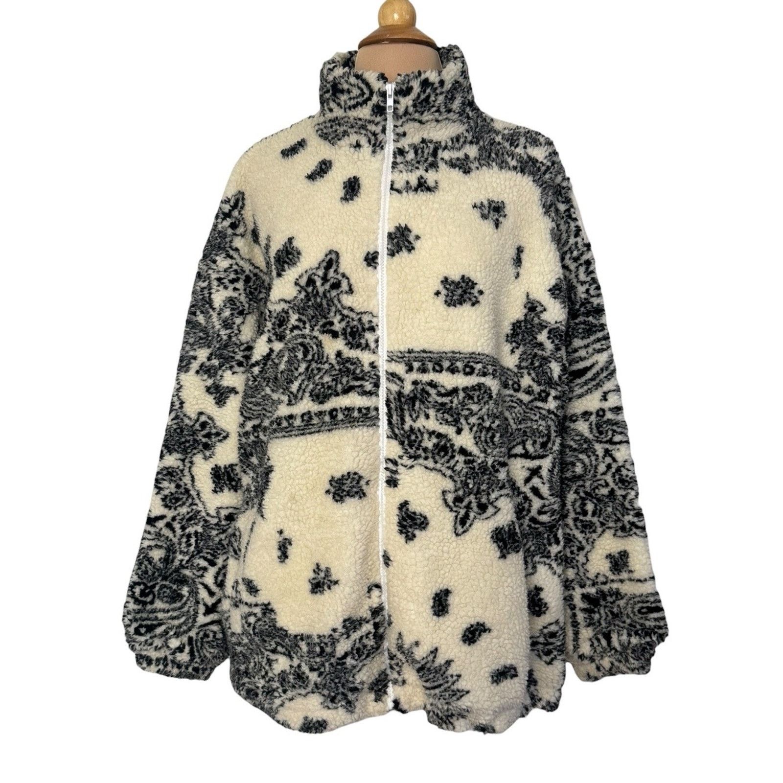 Other SUPEEON Black Ivory Paisley Sherpa Teddy Boho Jacket L Size L / US 10 / IT 46 - 3 Thumbnail