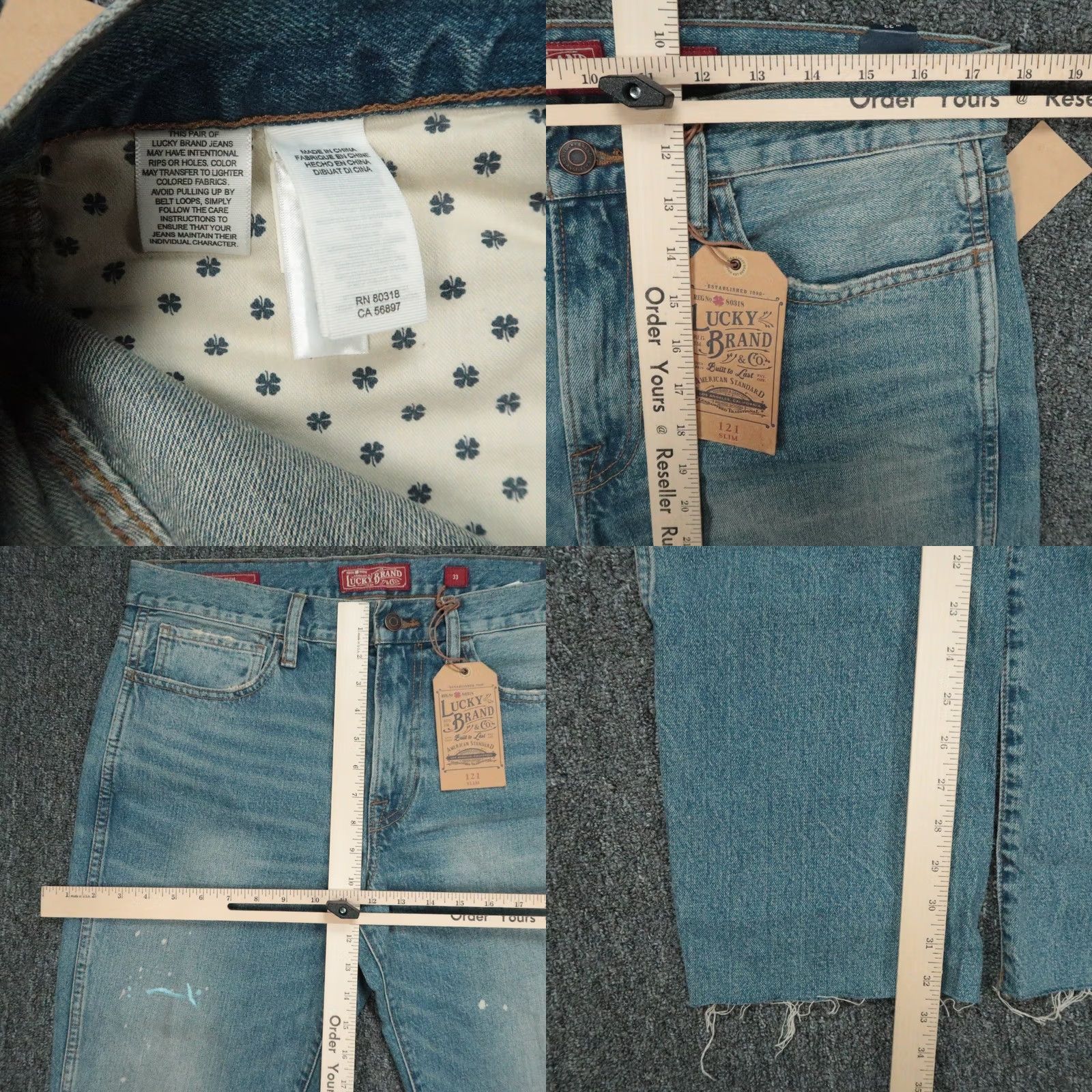 Lucky Brand Lucky Brand Jeans Mens 35x33 Slim Distressed Paint Splatter Blue Denim 5-Pocket Straight Zip Button Inseam 33 Vintage No Mens Size US 35 - 8 Thumbnail