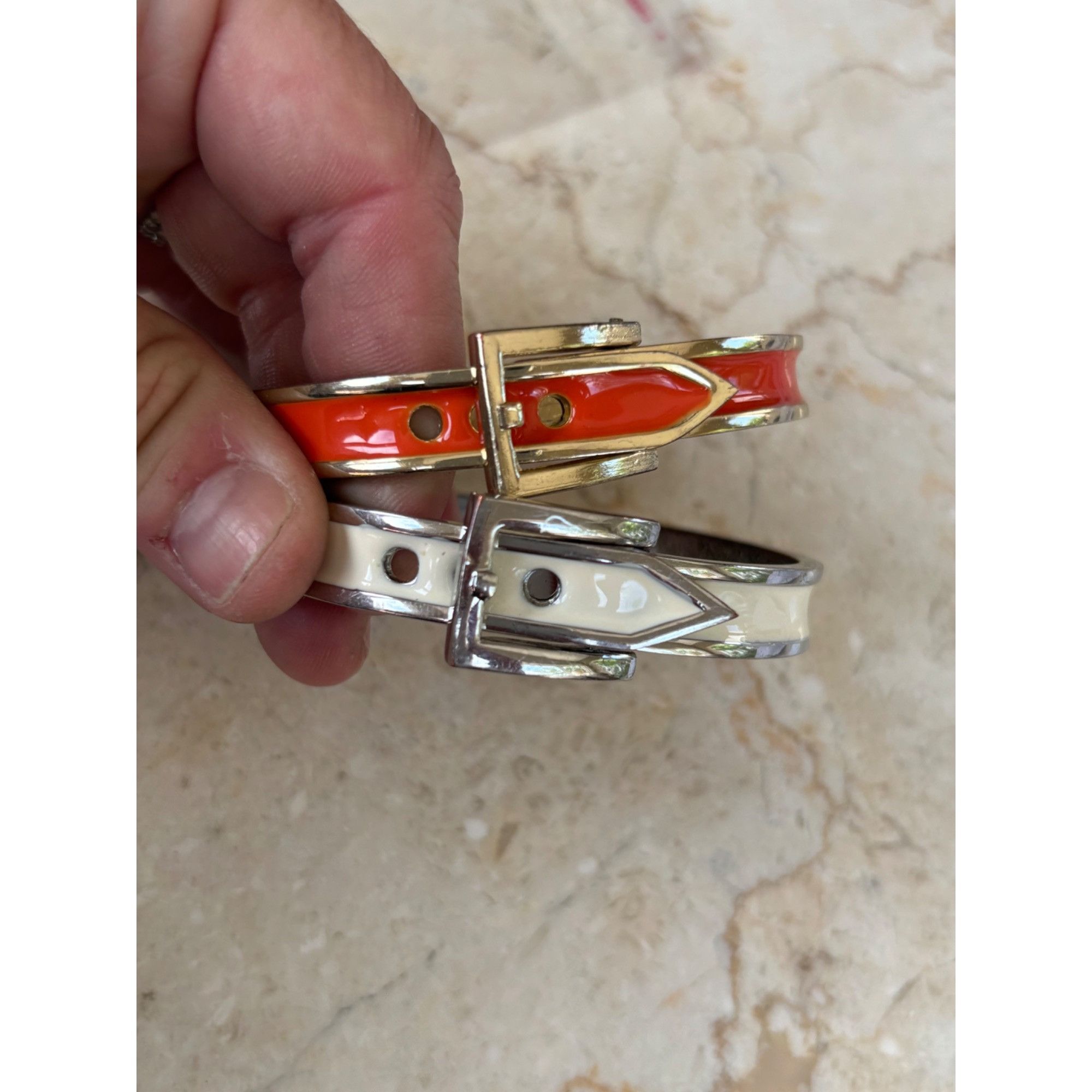 Other Gold-Tone orange & White Enamel Buckle Bangle Bracelets Set Size ONE SIZE - 3 Thumbnail
