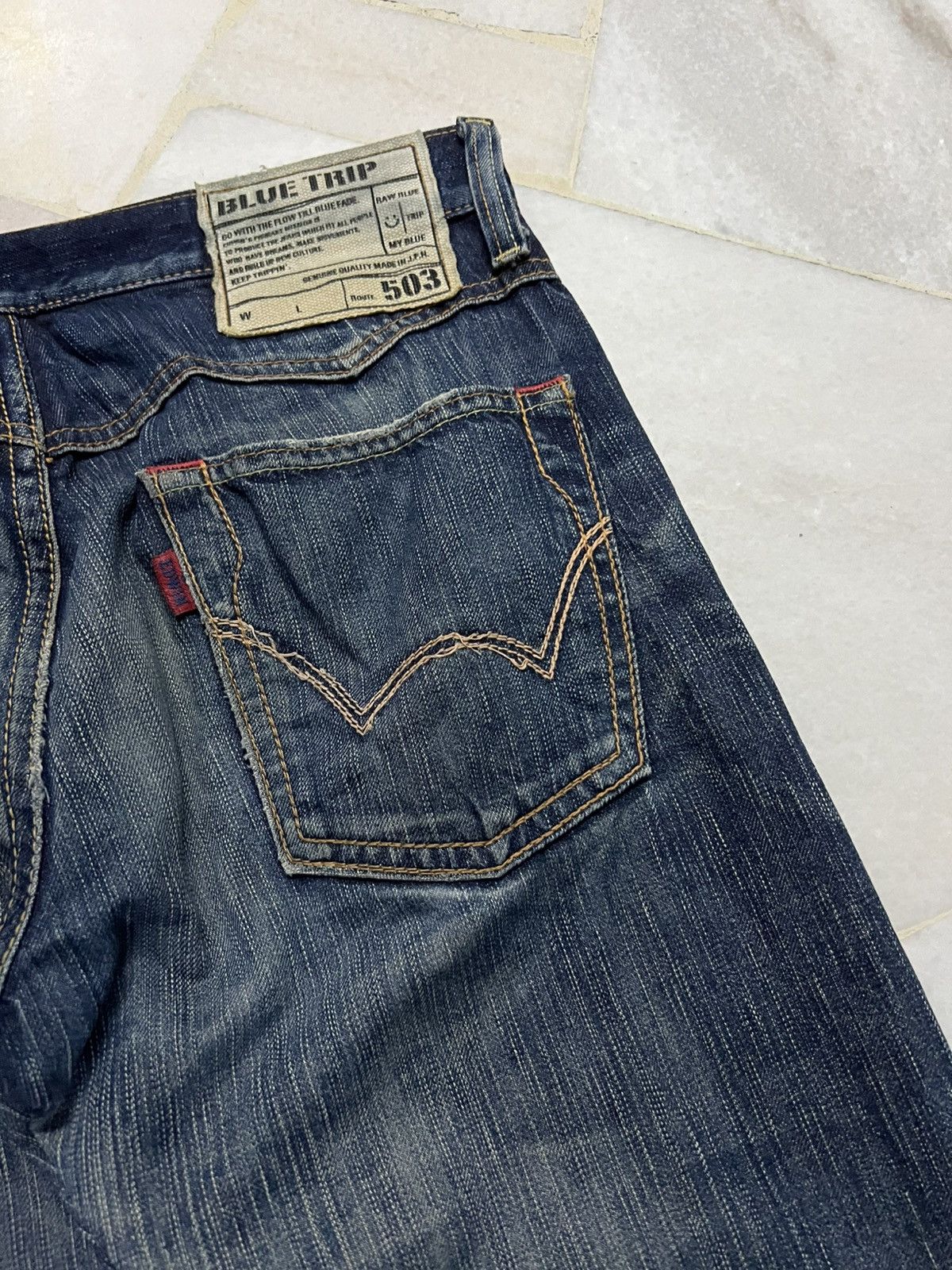 Edwin × Japanese Brand × Jean Edwin 503 Blue Trip Distress Jean Size US 31 - 17 Thumbnail