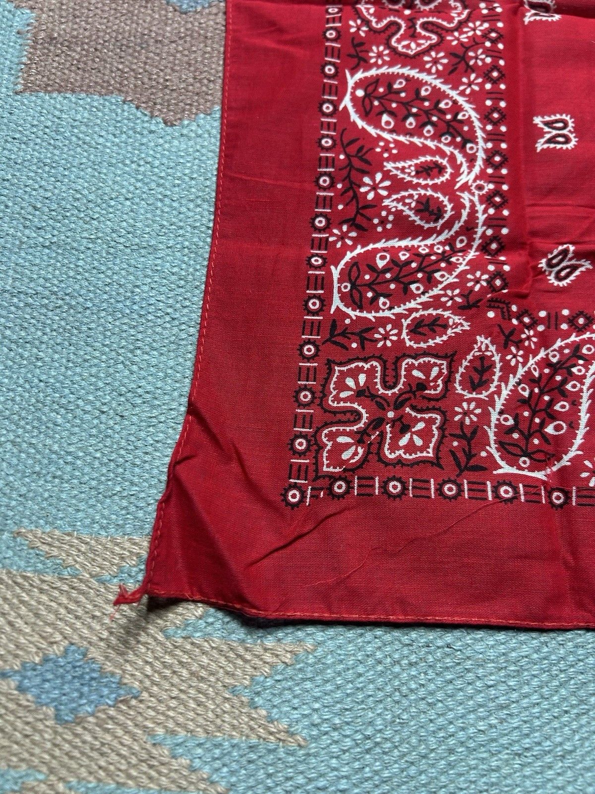 Vintage Vtg wamcraft bandana handkerchief paisley geometric work USA Size ONE SIZE - 4 Thumbnail