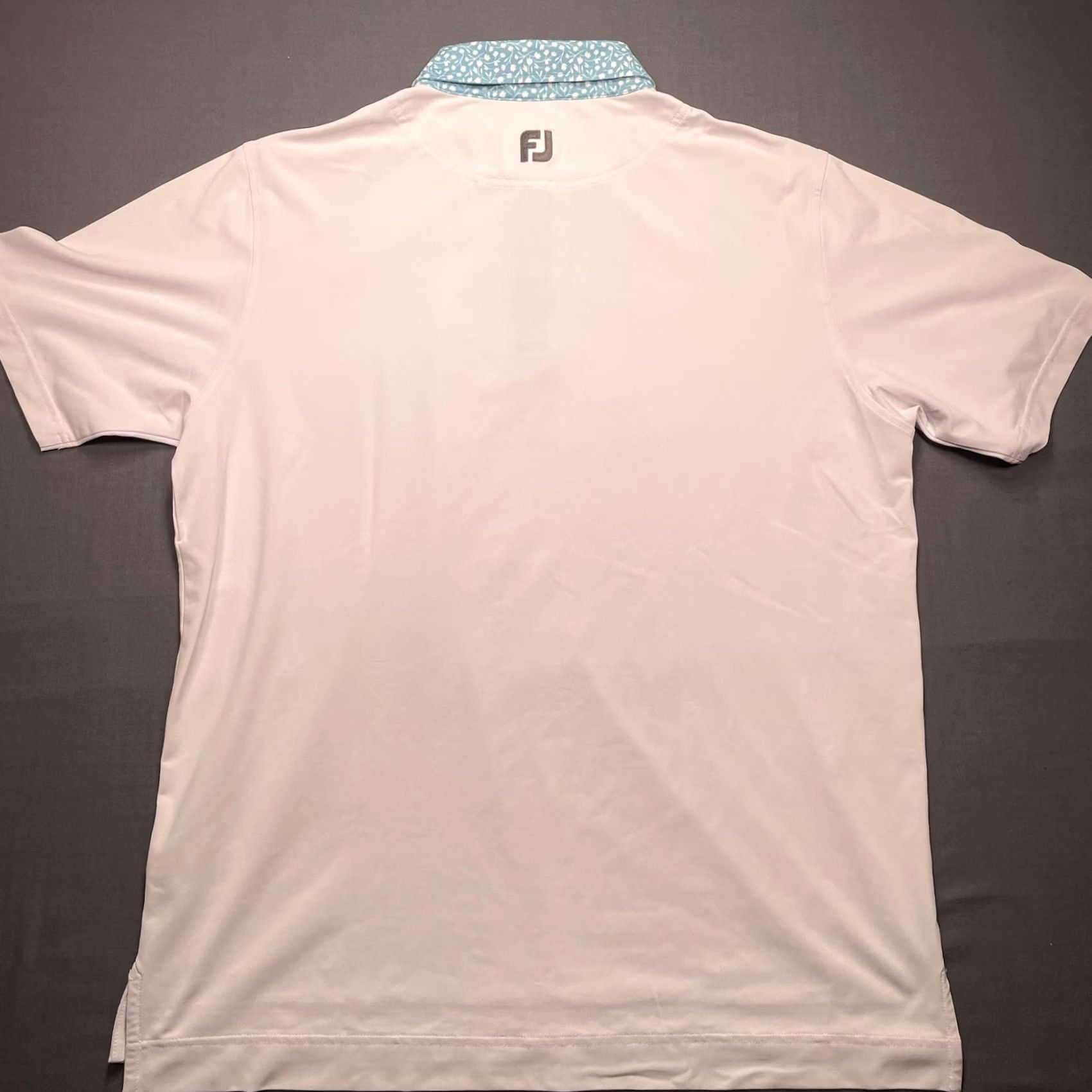 Footjoy FootJoy Polo Shirt Mens Large White Blue Floral Collar Golf Performance Stretch Size US L / EU 52-54 / 3 - 5 Thumbnail
