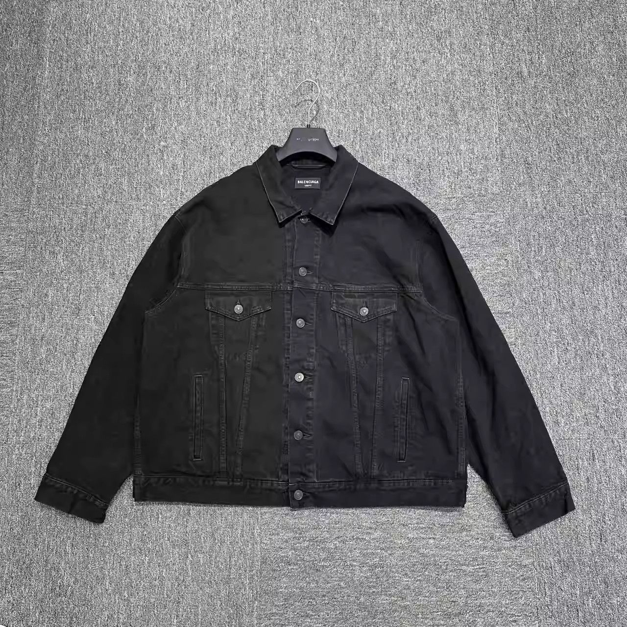 image of Balenciaga Solid Color Printed Letter Denim Jacket in Black, Men's (Size XS)