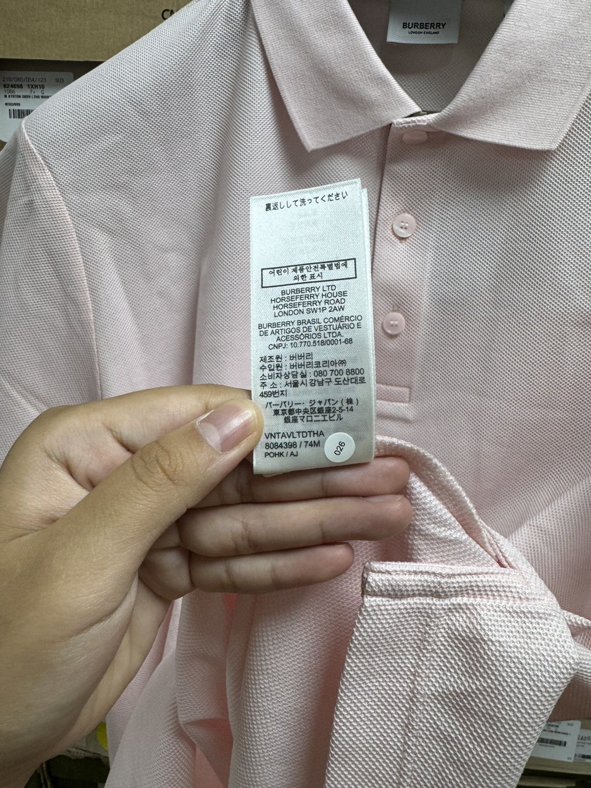Burberry 'Hartford' Check Placket Polo Pink XL
