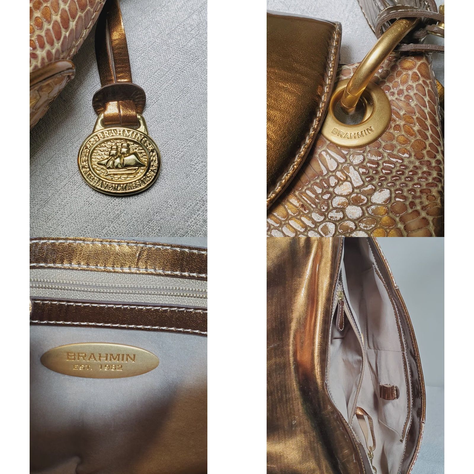 BRAHMIN VINTAGE Brahmin Simone Patent Python Wide Shoulder Bag Bronze Gold 814291BZ Dillard's Womens Bag 7 15 in Snake Rare Size ONE SIZE - 9 Thumbnail