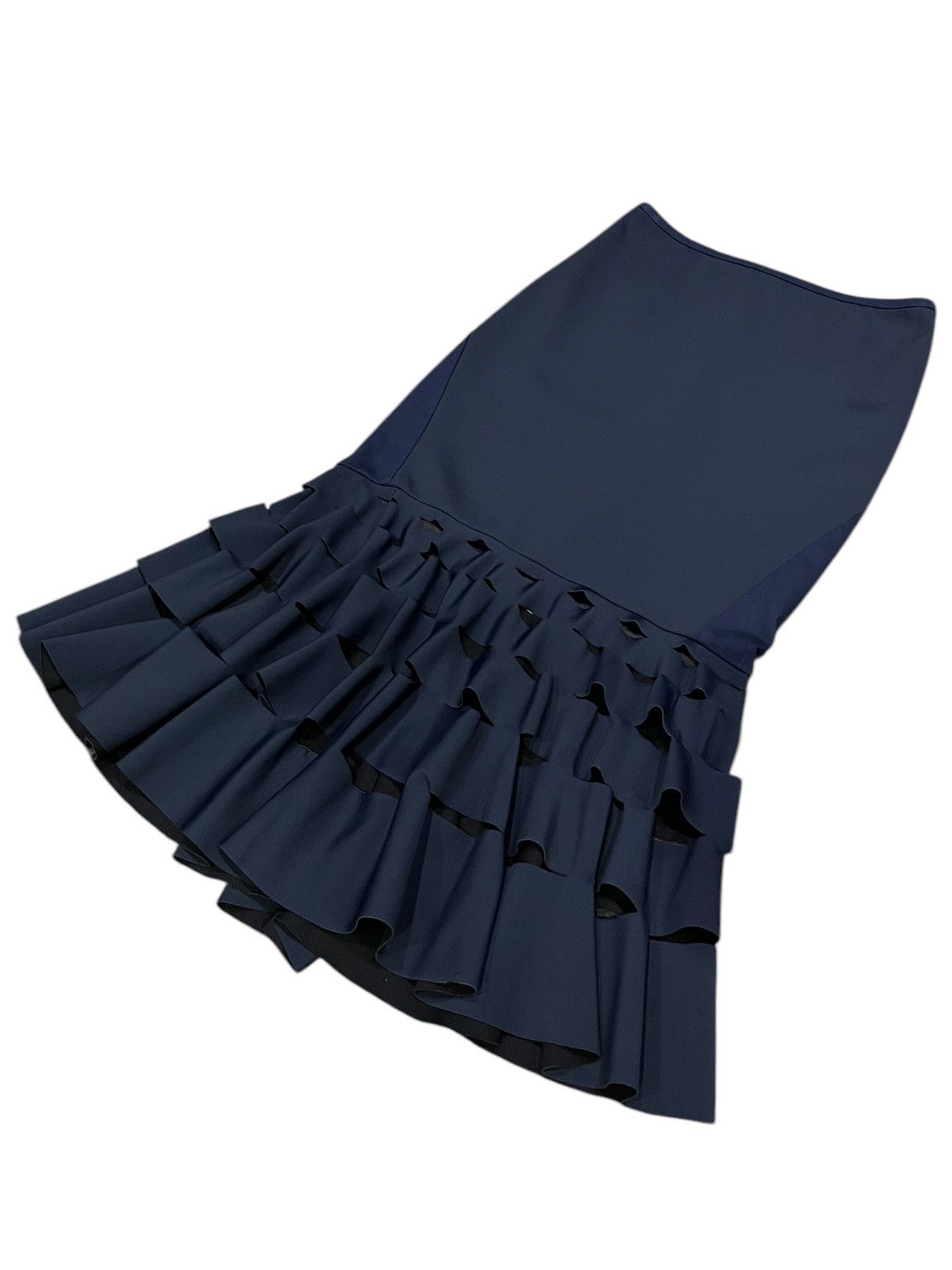 Japanese Brand 💥ELAU 2 TONE NAVY SLASH RUFFLE Elastic Midi Skirt💥DION LEE Size 28" / US 6 / IT 42 - 4 Thumbnail