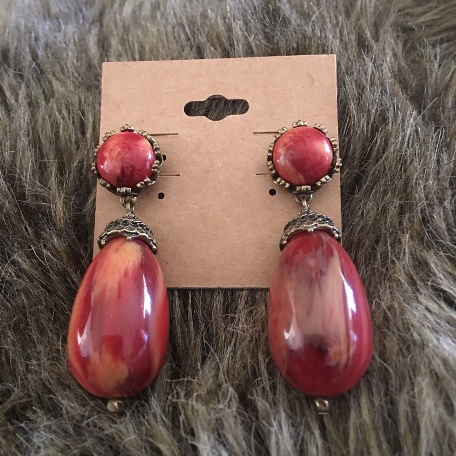 Jewelry Antique look brass setting glass drop earrings Size ONE SIZE - 2 Thumbnail