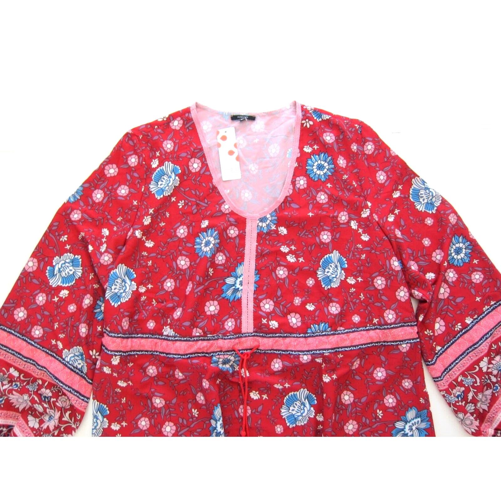 Pinko NWT Floryday Pink Blue Floral Stretch Long Sleeve Peasant Tunic Dress Women XXL Size XXL / US 16-18 / IT 52-54 - 3 Thumbnail