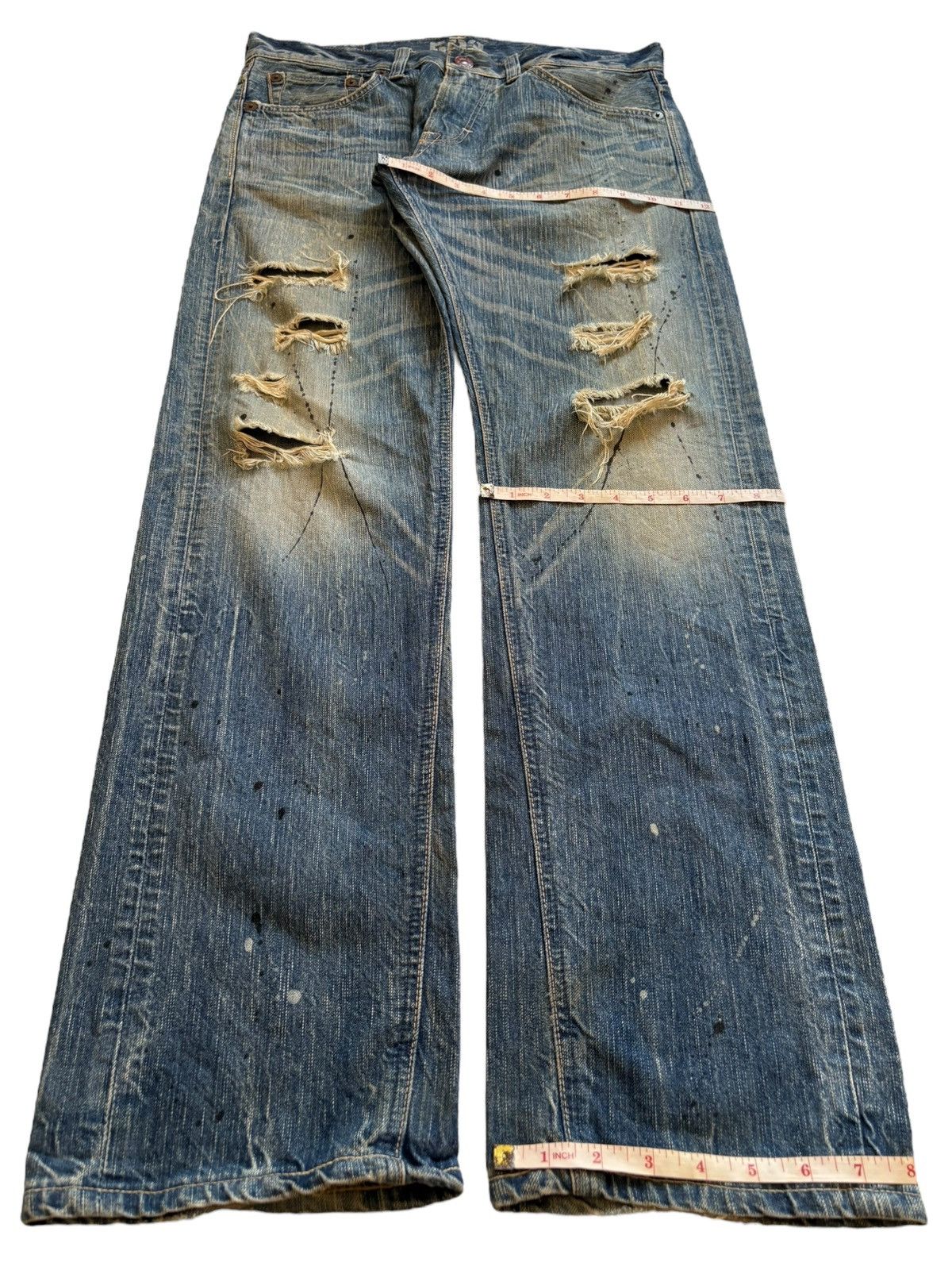 Edwin Vintage Edwin 503 Blue Trip Paint Mud Wash Rip Loose Jeans Size US 34 / EU 50 - 14 Thumbnail