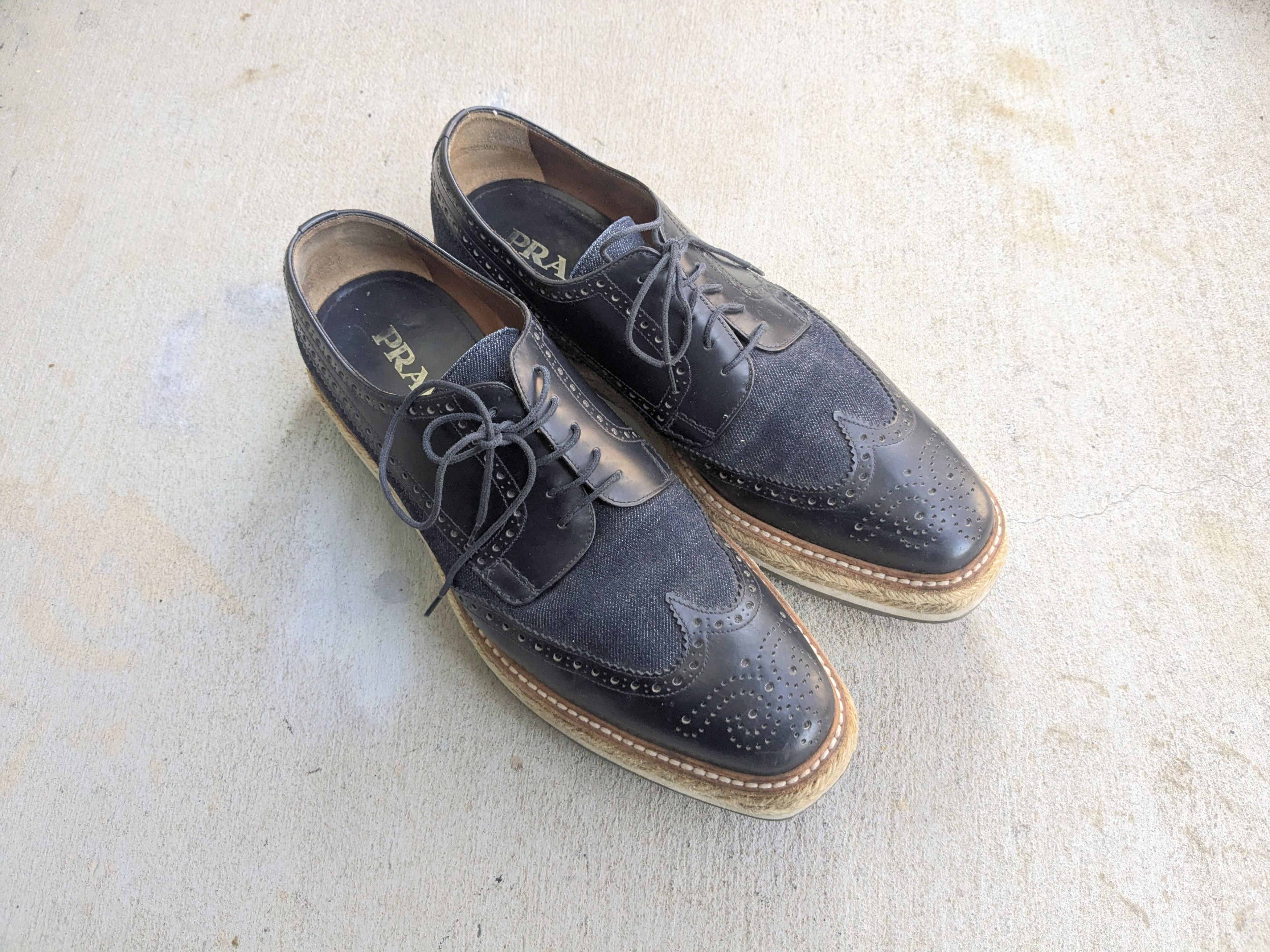 Prada Prada Brogues Wingtip Sneakers 9 Canvas Leather Platform Size US 9 / EU 42 - 2 Thumbnail