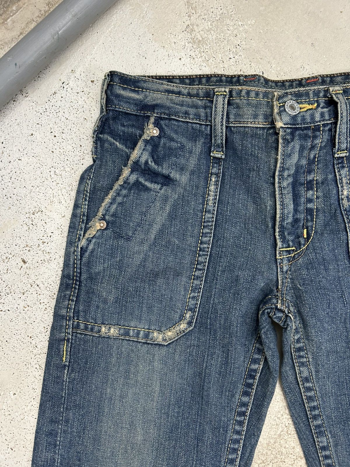 GOSTAR DE FUGA × Hysteric Glamour × Japanese Brand Brappers Jean Flare Rectangular Pocket Distressed Denim Size US 29 - 9 Thumbnail