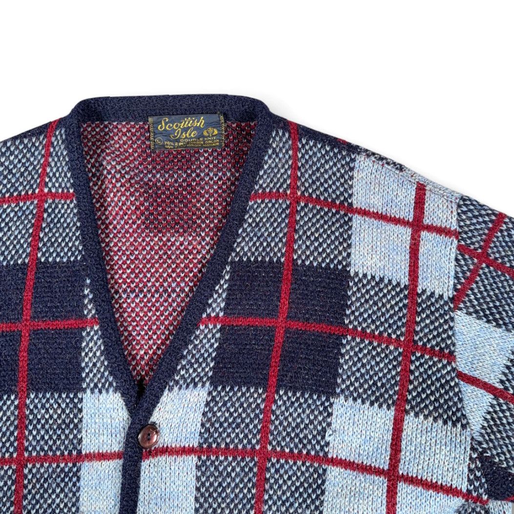 Vintage VINTAGE Scottish Isle Sweater Cardigan Mens Blue Plaid 60s Mohair Wool (orlon) Adult M Size Size US M / EU 48-50 / 2 - 2 Thumbnail