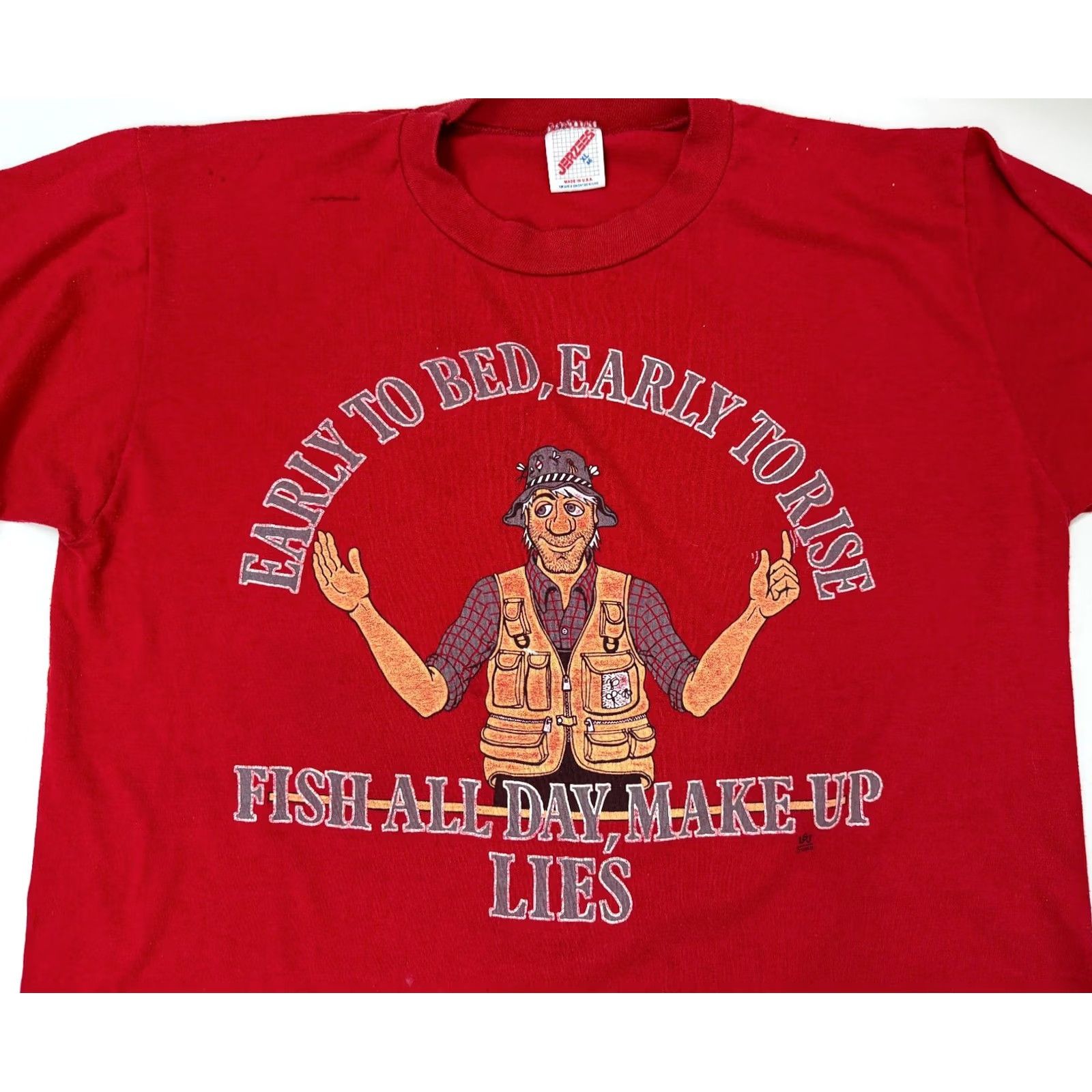 Jerzees VINTAGE Jerzees Fishing Shirt Men XL Red 80s Retro Dad Funny Gift Outdoors USA T-Shirt Short Sleeve Crew Neck Cotton Polyester Jersey Size US XL / EU 56 / 4 - 2 Thumbnail