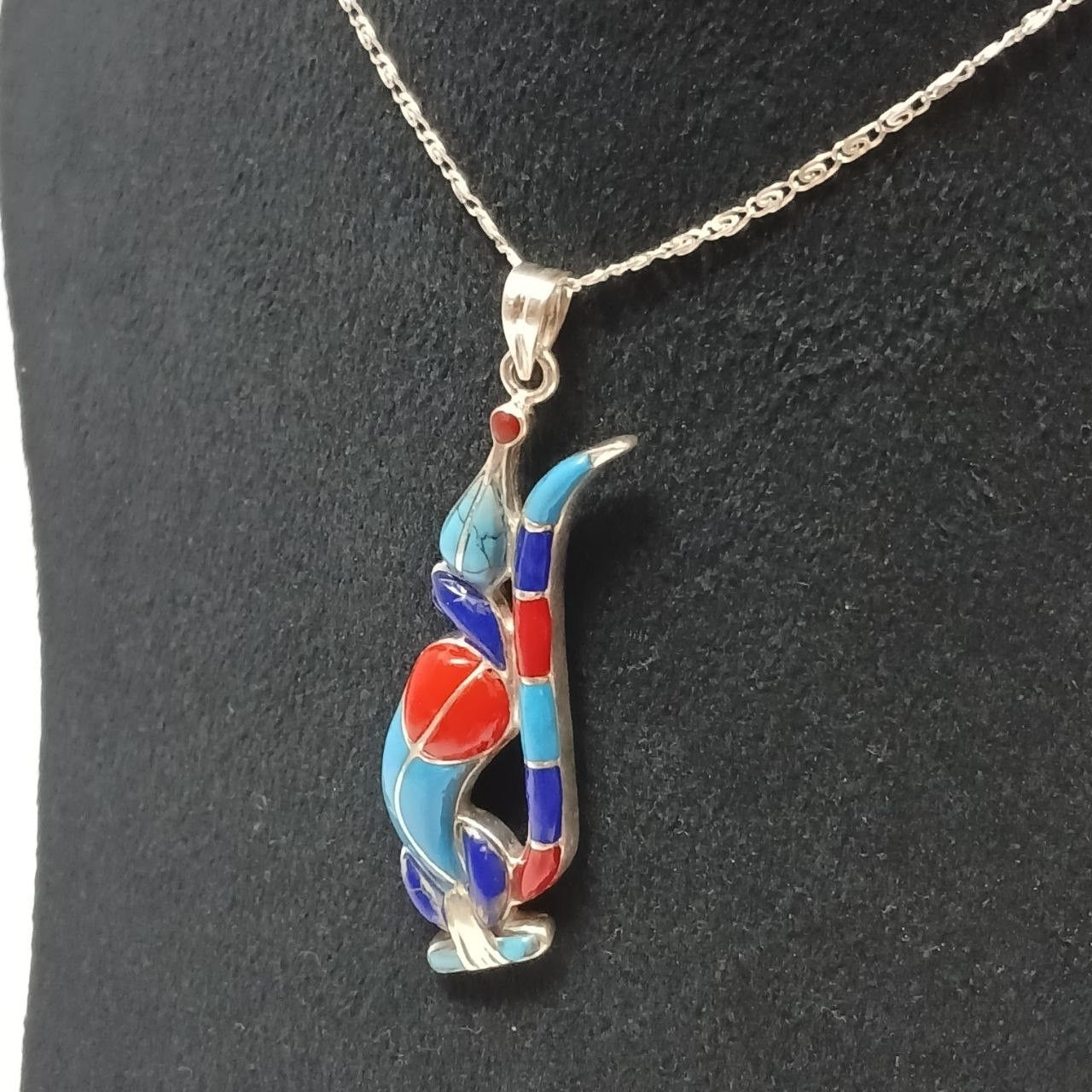Sterling Silver Egyptian Cobra Pendant – 925 Silver, Stone Inlaid, Pharaonic Size ONE SIZE - 6 Thumbnail