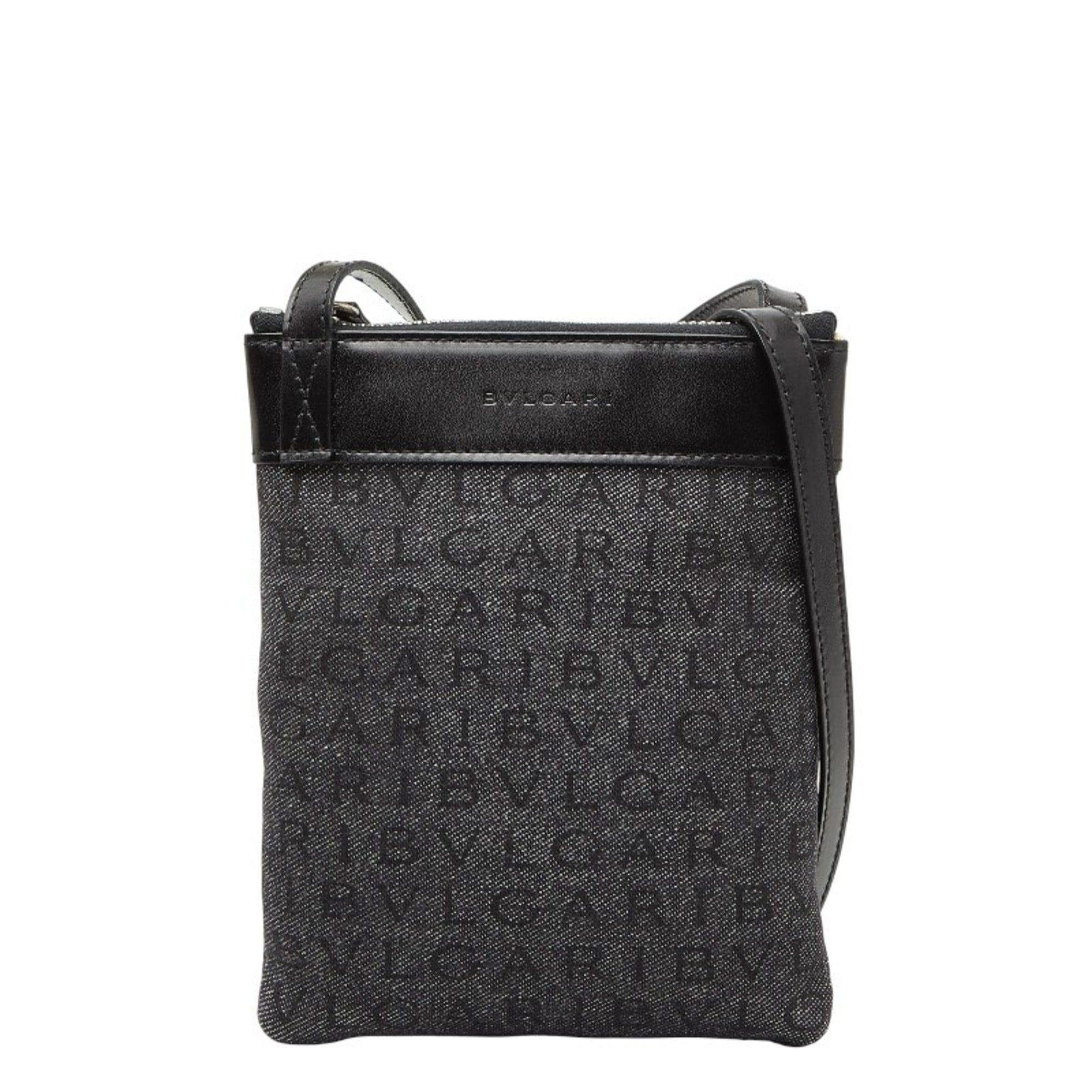 BVLGARI Logomania Crossbody Shoulder Bag in Blue Black Denim and Leather for Women
