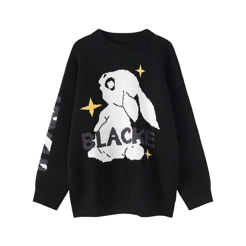 Men's Loose Casual Bunny Cartoon Crew Neck Sweater