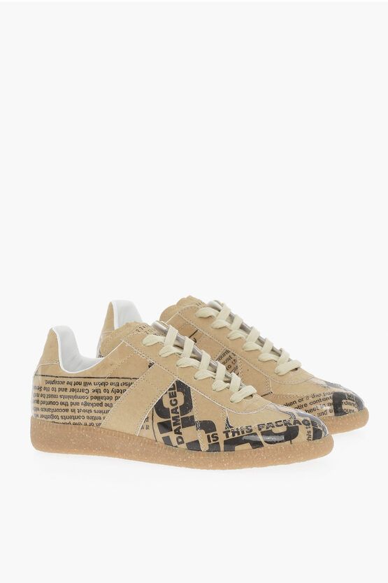 image of Maison Margiela Mm22 Real Paper Printed Sneakers in Beige, Women's (Size 8)