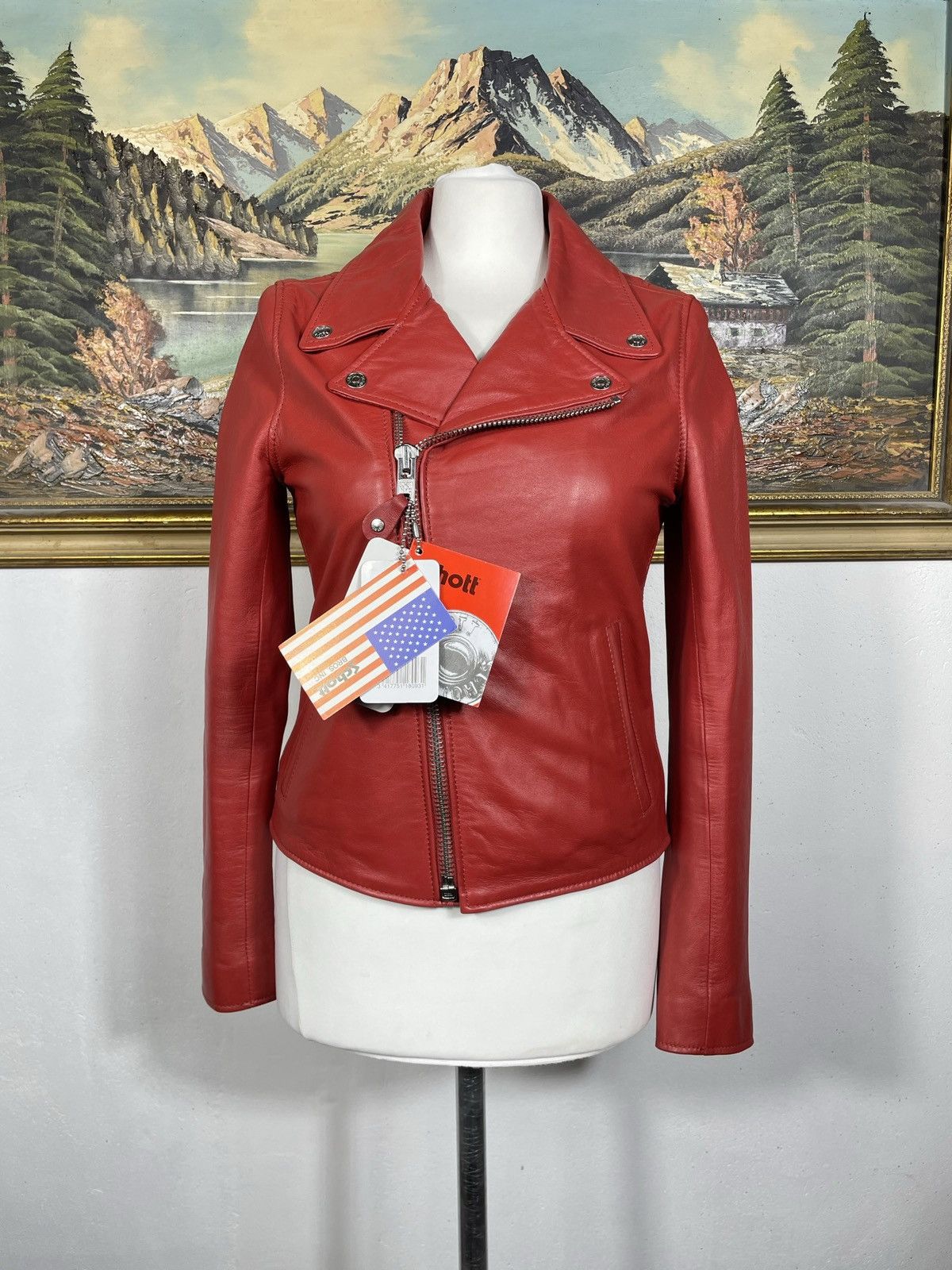 Schott Schott Lambskin Leather Zip Red Biker Jacket Motor Harley Size S / US 4 / IT 40 - 1 Thumbnail
