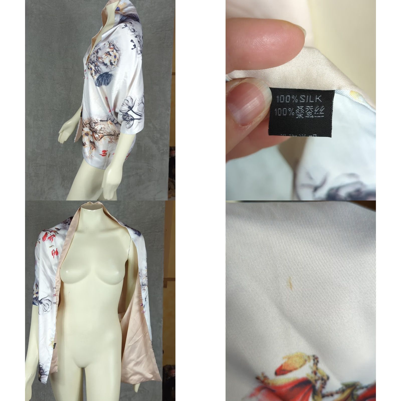 Vintage VINTAGE Asian Floral Silk Scarf Wrap Knot Button Scarf Multifunctional Women Size ONE SIZE - 8 Thumbnail