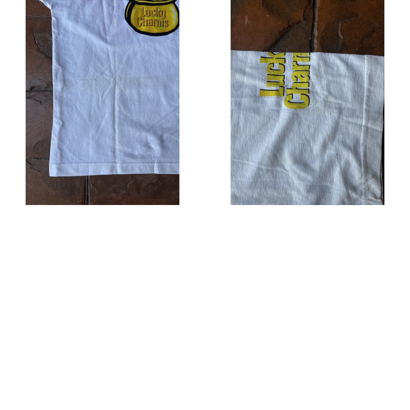 Vintage VINTAGE Lucky Charms Cereal AOP Graphic Promo T-Shirt Large White Mens 90s Retro USA Charms Logo Crew Neck Short Sleeve Size US L / EU 52-54 / 3 - 10 Thumbnail