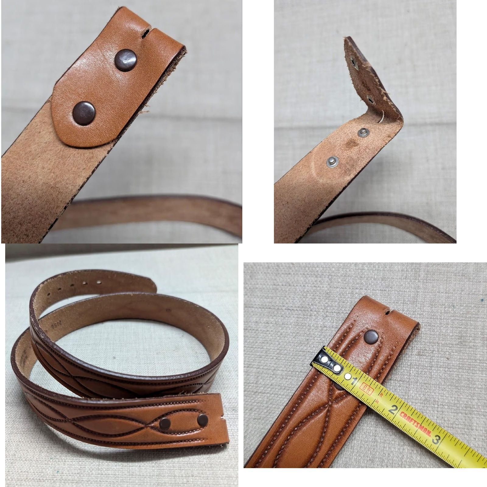 Vintage VINTAGE USA MADE TOOLED belt Geometric Western Buckle 36 Brown Leather Steerhide Mens Belt Size 36 - 8 Thumbnail