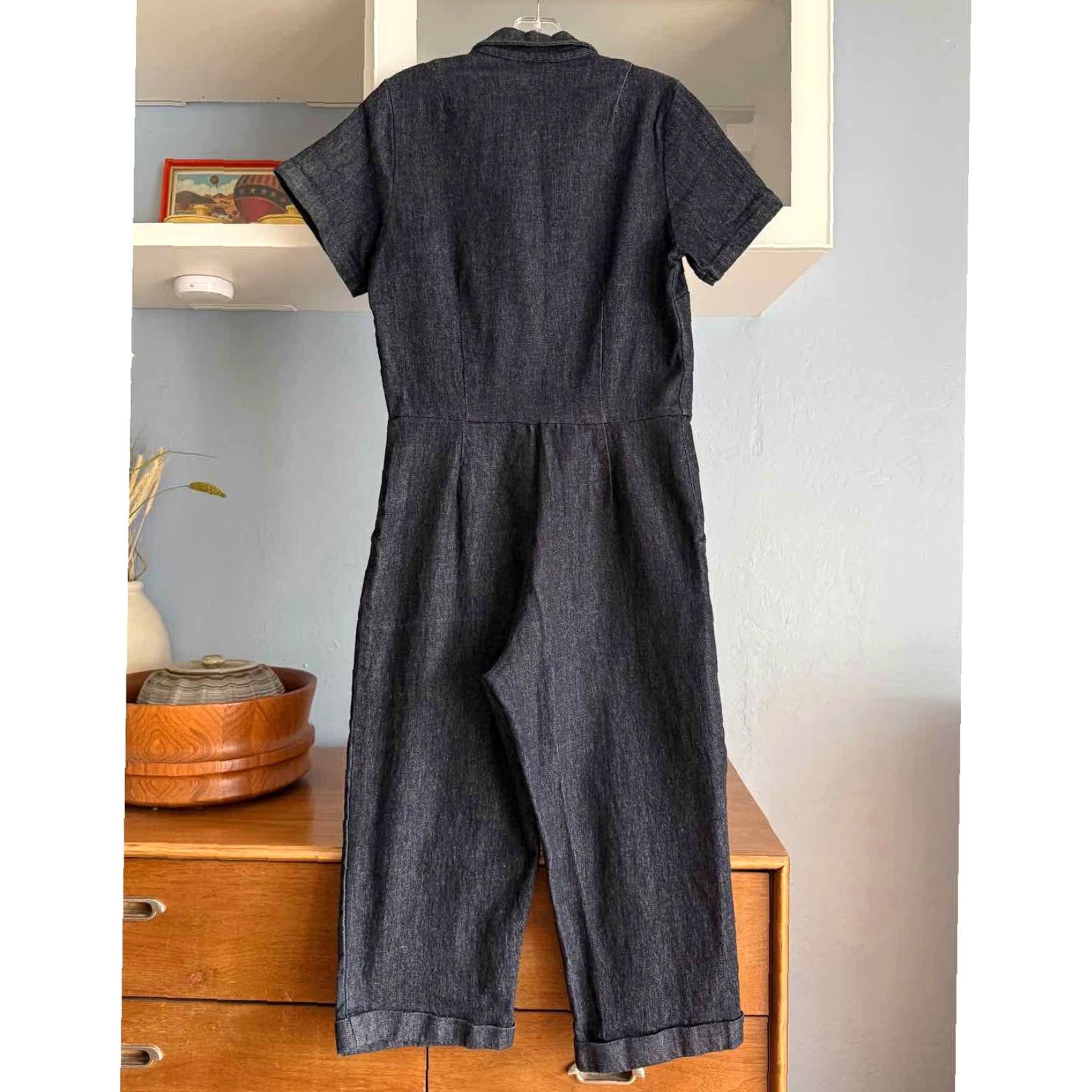 Denime VINTAGE Billie Jo Retro Denim Jumpsuit One-Piece Slim Zipped Capri Pockets USA Sz L Size 36" / US 14 / IT 50 - 3 Thumbnail