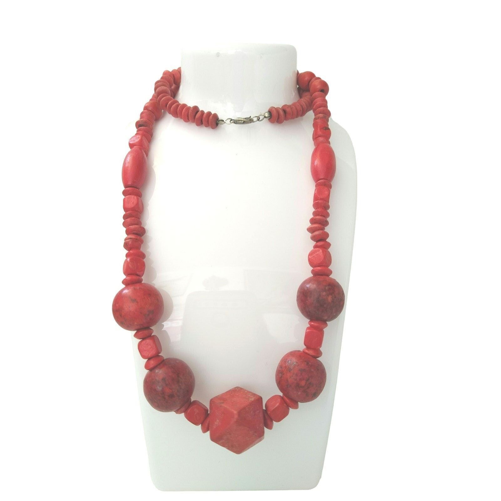 The Unbranded Brand Vintage Boho Statement Necklace Red Wooden Beads 26" Size ONE SIZE - 1 Thumbnail