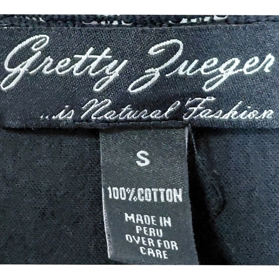 Vintage Gretty Zueger Black Cotton Tunic Top 3/4 Sleeve Women Size S Lace Solid Knit Scoop Neck Casual A-Line Cotton Pullover Made in Peru Size S / US 4 / IT 40 - 3 Thumbnail