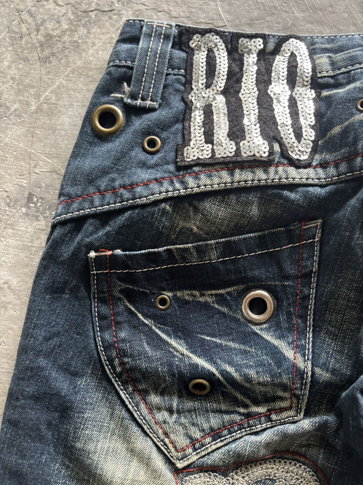 If Six Was Nine RIOBERA vintage flare jeans sick spellout back japanese punk Size US 29 - 15 Thumbnail