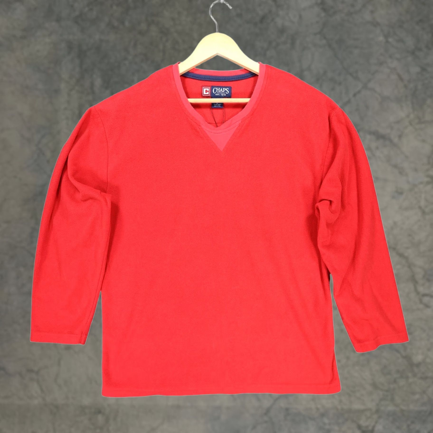 Chaps Chaps Fleece Pullover Mens Large Red V-Neck Long Sleeve Solid Size US L / EU 52-54 / 3 - 1 Thumbnail