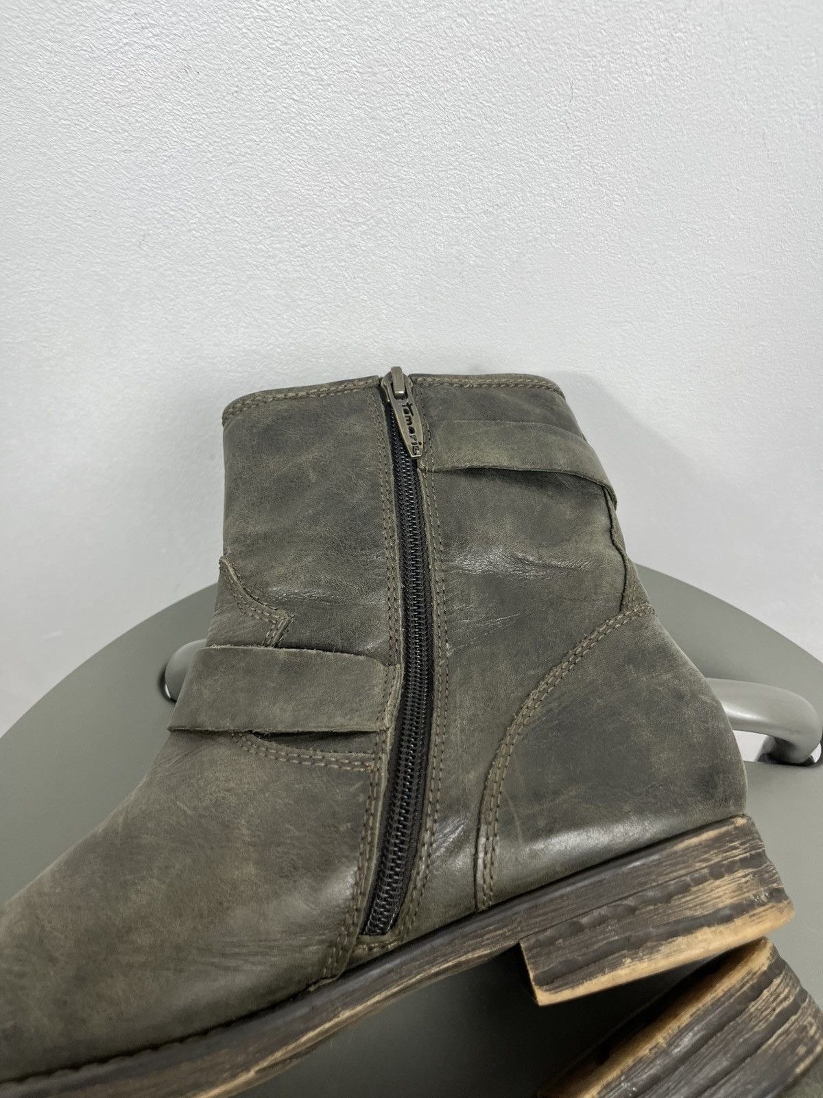 Other Distressed Leather Biker Ankle Boots Buckle Strap Zip EU 39 Size US 7 / IT 37 - 9 Thumbnail