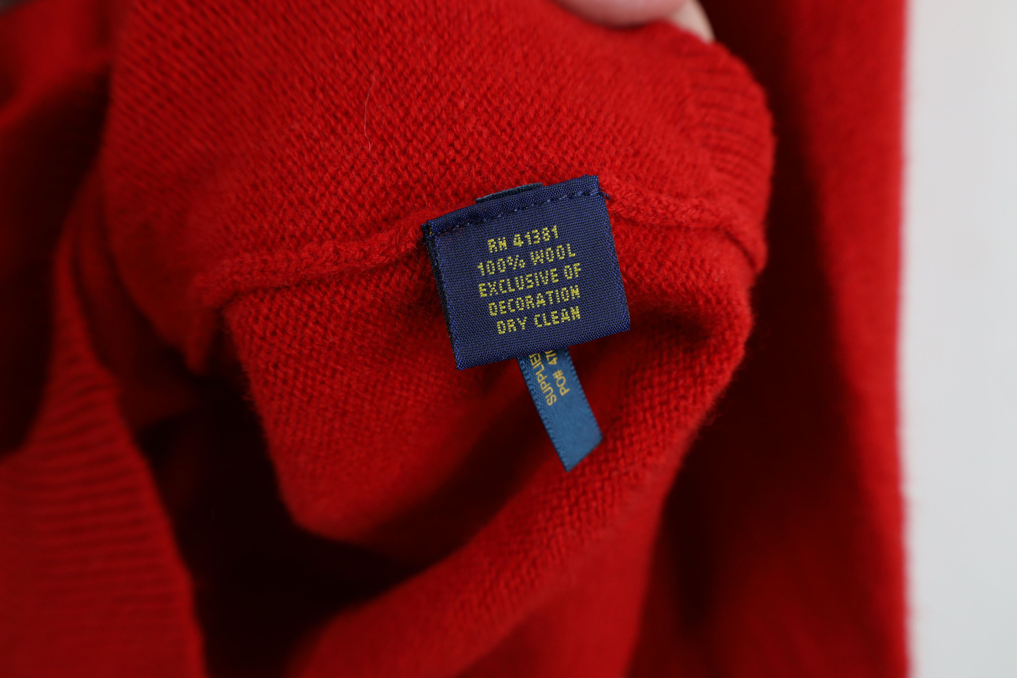 Ralph Lauren × Vintage Vintage Ralph Lauren Pony Logo Wool Knit V-Neck Sweater Red Size US L / EU 52-54 / 3 - 8 Thumbnail