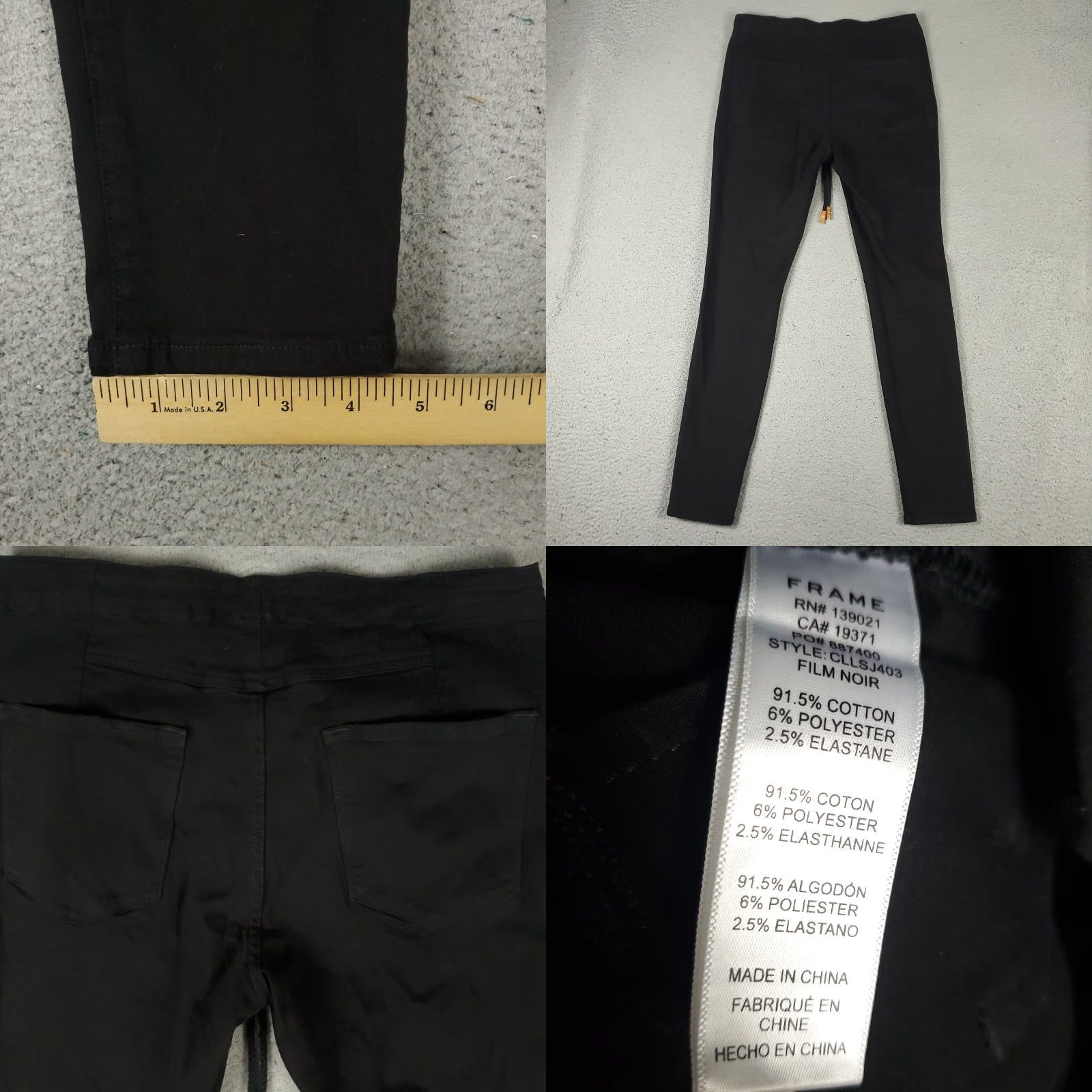 Frame FRAME Jeans Womens Slim Skinny Jeans Black 31x29 Denim Stretch 5-Pocket Classic American Modern Casual Women’s Pants Size 31 Womens Size 24" / US 00 / IT 34 - 8 Thumbnail