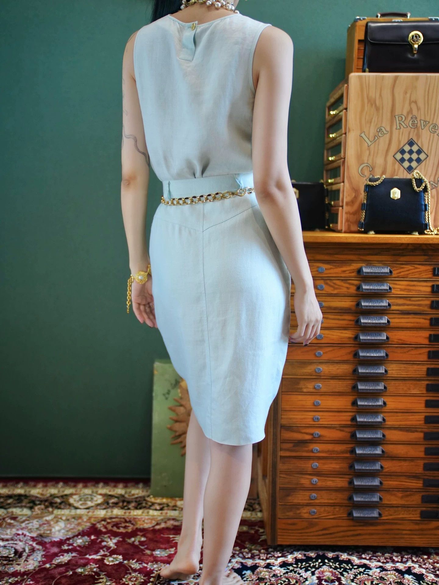 Chanel Chanel Vintage Ice Cream Blue Linen Skirt Set with Gold Buttons Size S / US 4 / IT 40 - 2 Thumbnail