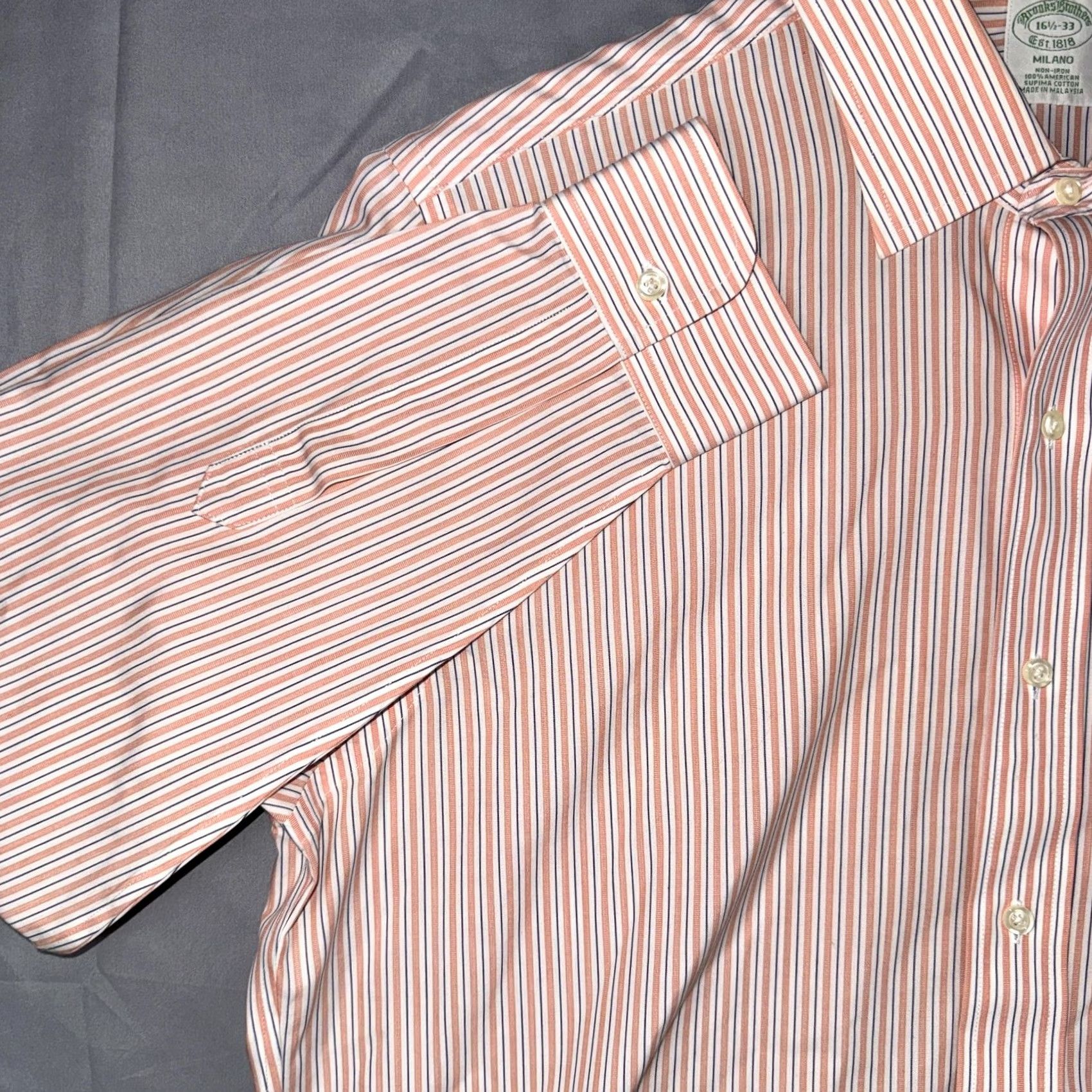 Brooks Brothers Brooks Brothers Shirt Mens 16.5 32/33 Striped Milano Non Iron Supima Dress Shirt Size 46R - 7 Thumbnail