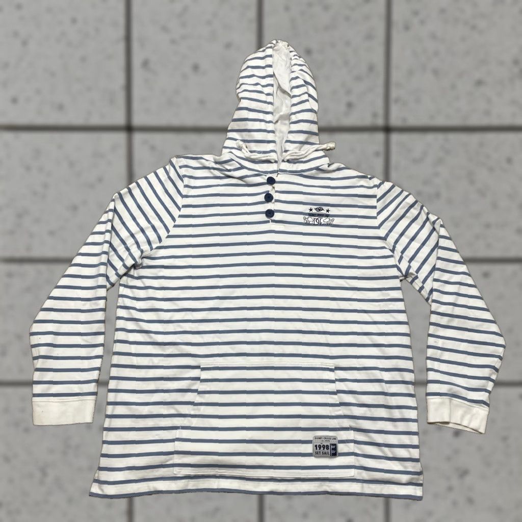 Disney VINTAGE DISNEY Cruise Line Sweater 3XL Henley Hoodie White Blue Stripe Women Adult XXXL Pullover Cotton Polyester Button Lined Money Theme Size XXL / US 16-18 / IT 52-54 - 1 Thumbnail