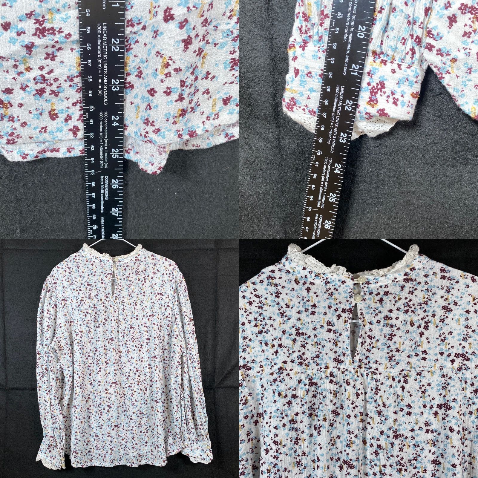 Loft LOFT Blouse Multicolor Floral Bell Sleeve Peasant Crochet Stretch M Womens Top Boho Casual Workwear Vertical Floral Pattern Size M / US 6-8 / IT 42-44 - 8 Thumbnail