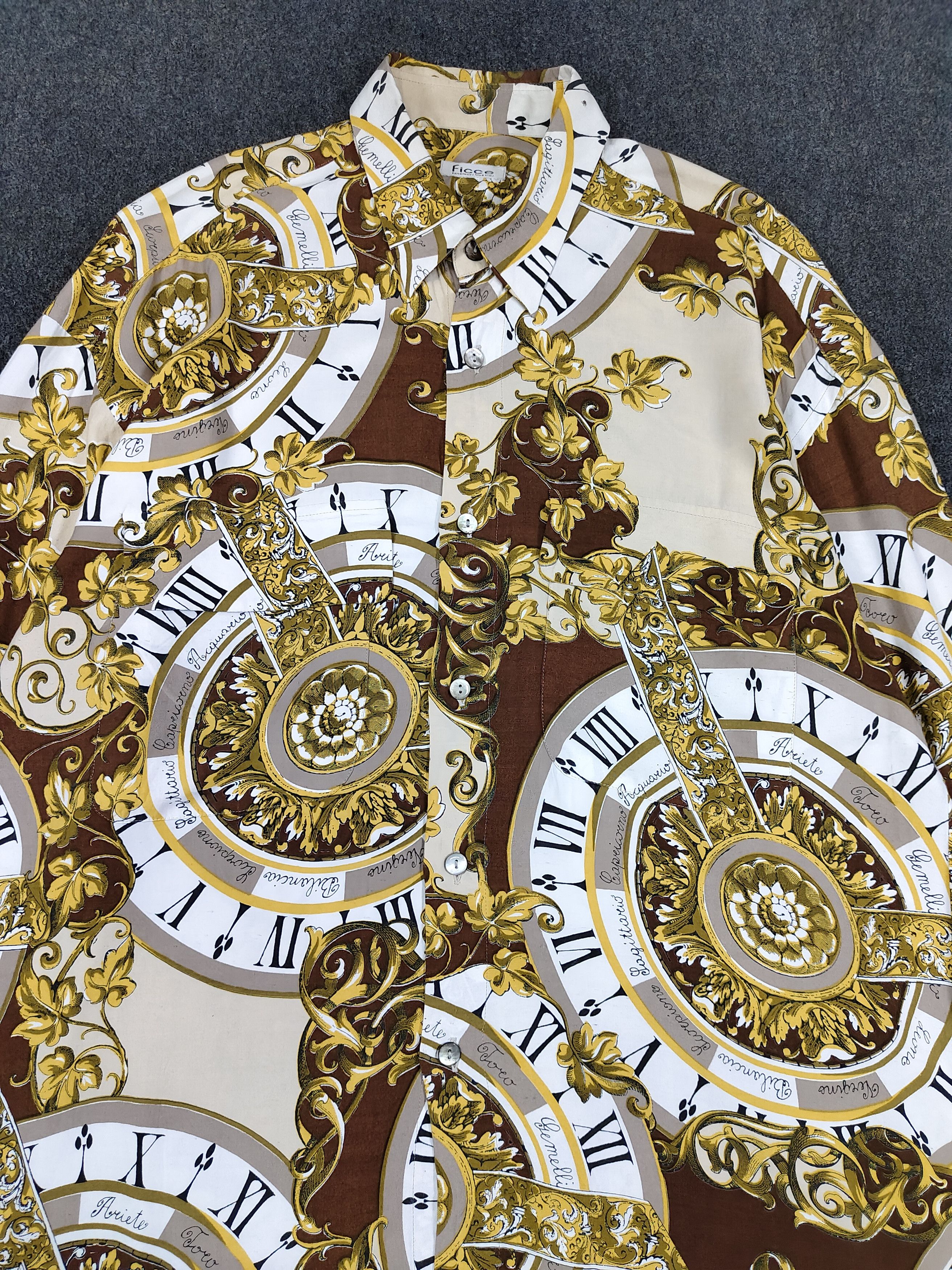 Yoshiyuki Konishi 90s Ficce 🇯🇵 Baroque Gold Roman Numeral Graphic Rayon Size US L / EU 52-54 / 3 - 4 Thumbnail